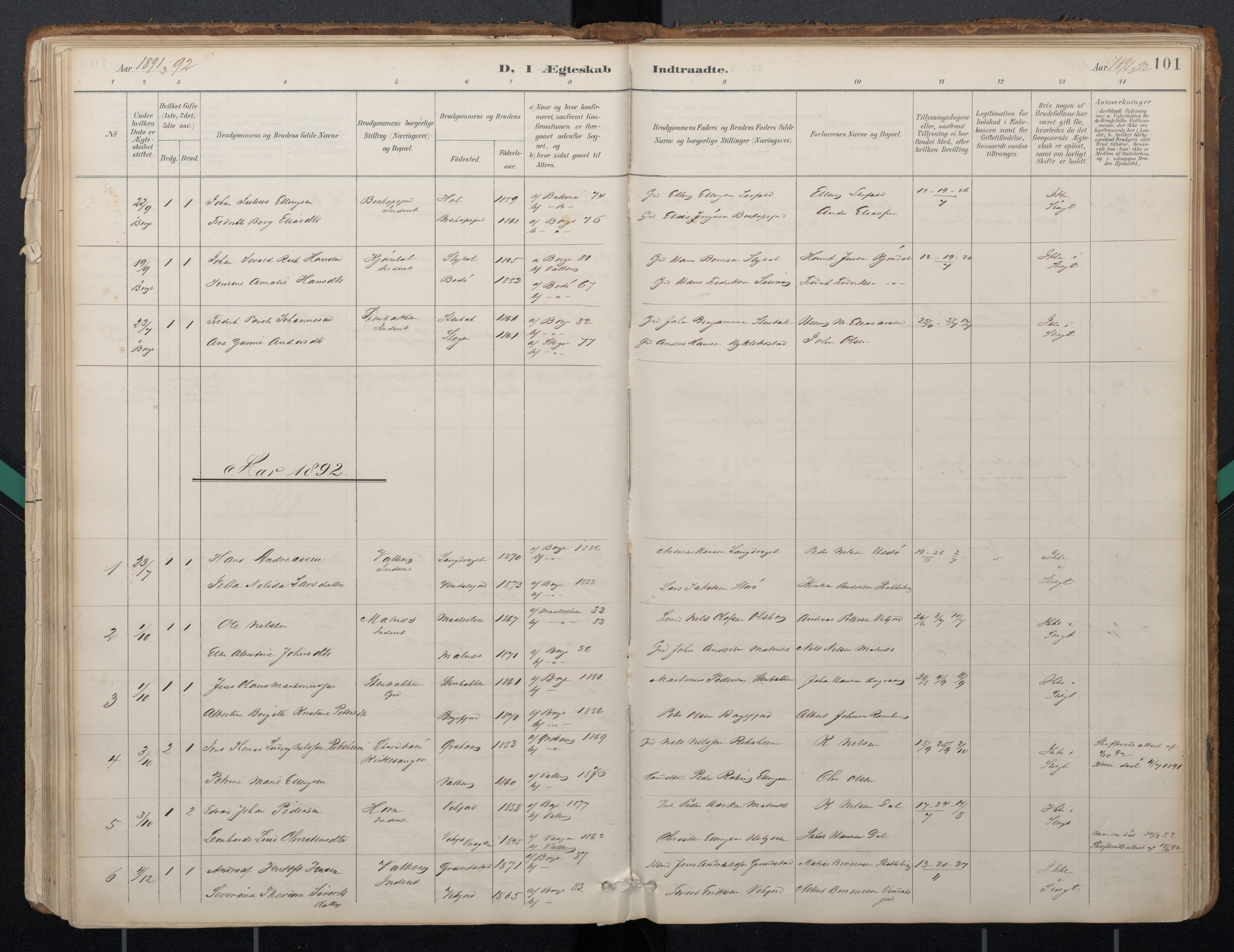 Ministerialprotokoller, klokkerbøker og fødselsregistre - Nordland, AV/SAT-A-1459/884/L1193: Parish register (official) no. 884A01, 1888-1905, p. 101