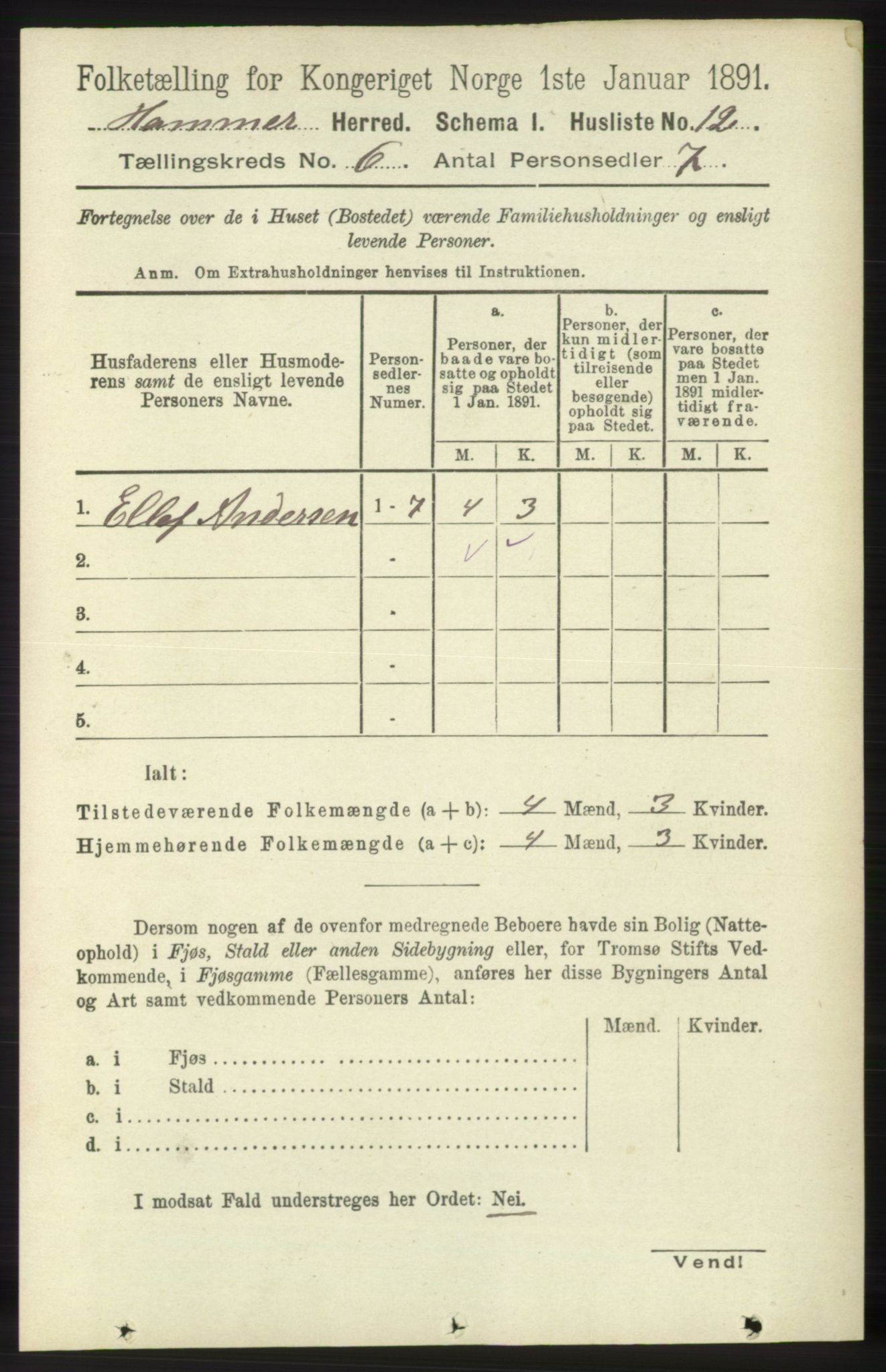 RA, 1891 census for 1254 Hamre, 1891, p. 1531