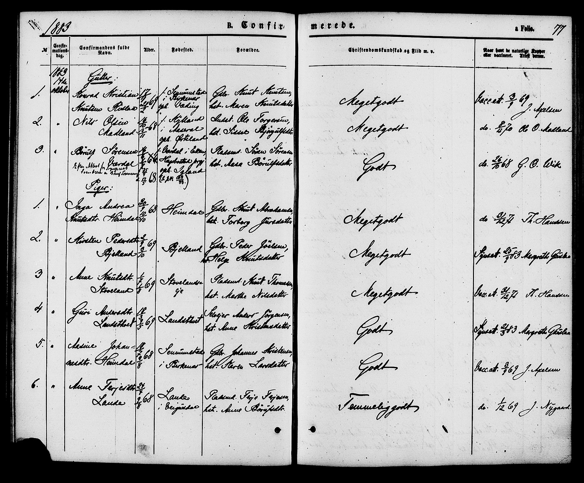 Herefoss sokneprestkontor, AV/SAK-1111-0019/F/Fa/Faa/L0002: Parish register (official) no. A 2, 1861-1886, p. 77