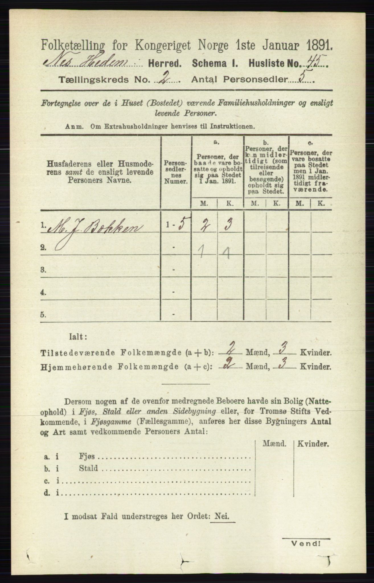 RA, 1891 census for 0411 Nes, 1891, p. 1049