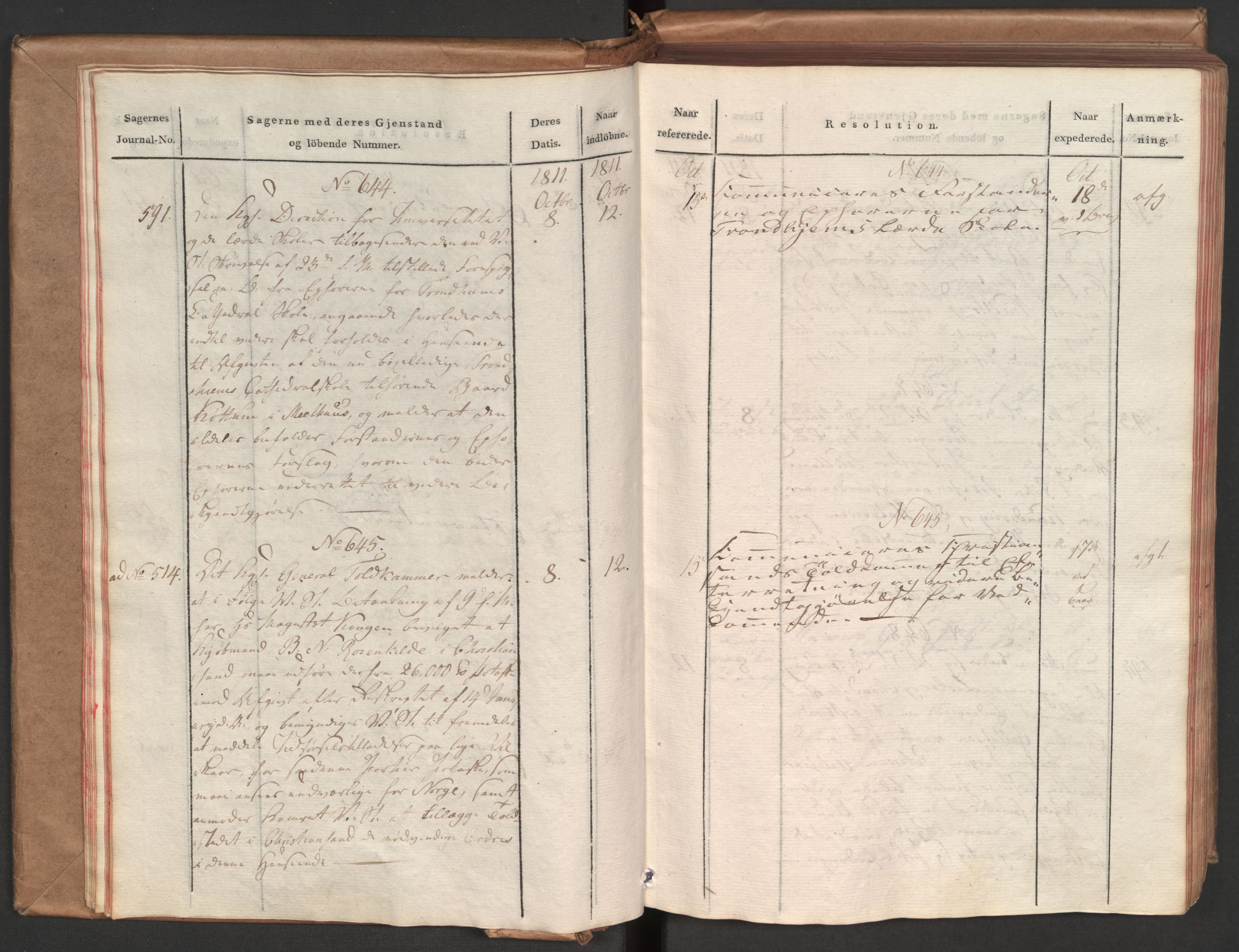 Stattholderembetet 1810-1814, 1. kontor (Kontor A), AV/RA-EA-2872/Aa/L0002: Kollegial referatprotokoll,  j.nr. 565-994,  l.nr. 611-1128, 1811-1812, p. 19