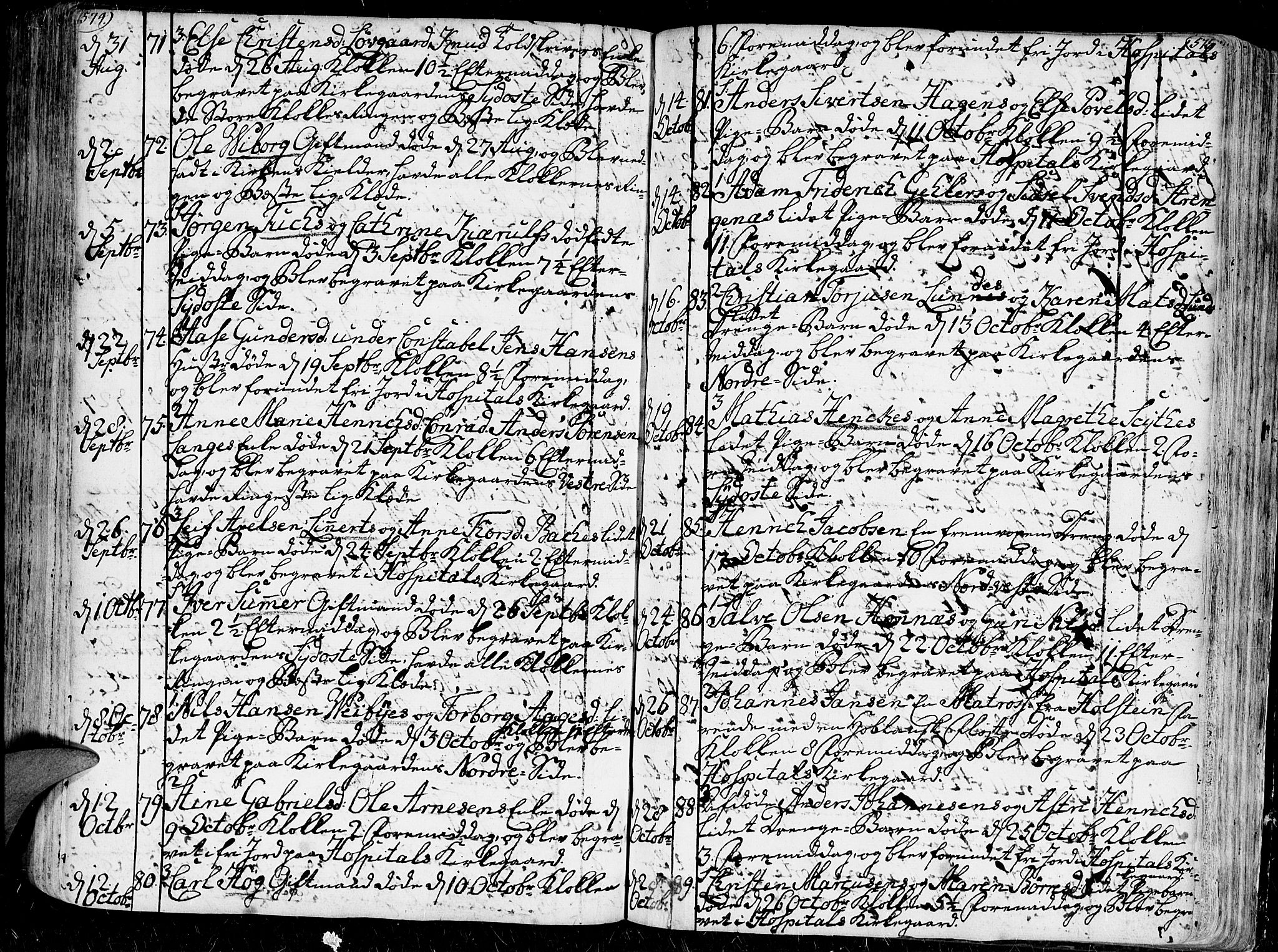 Kristiansand domprosti, AV/SAK-1112-0006/F/Fa/L0001: Parish register (official) no. A 1, 1734-1793, p. 574-575