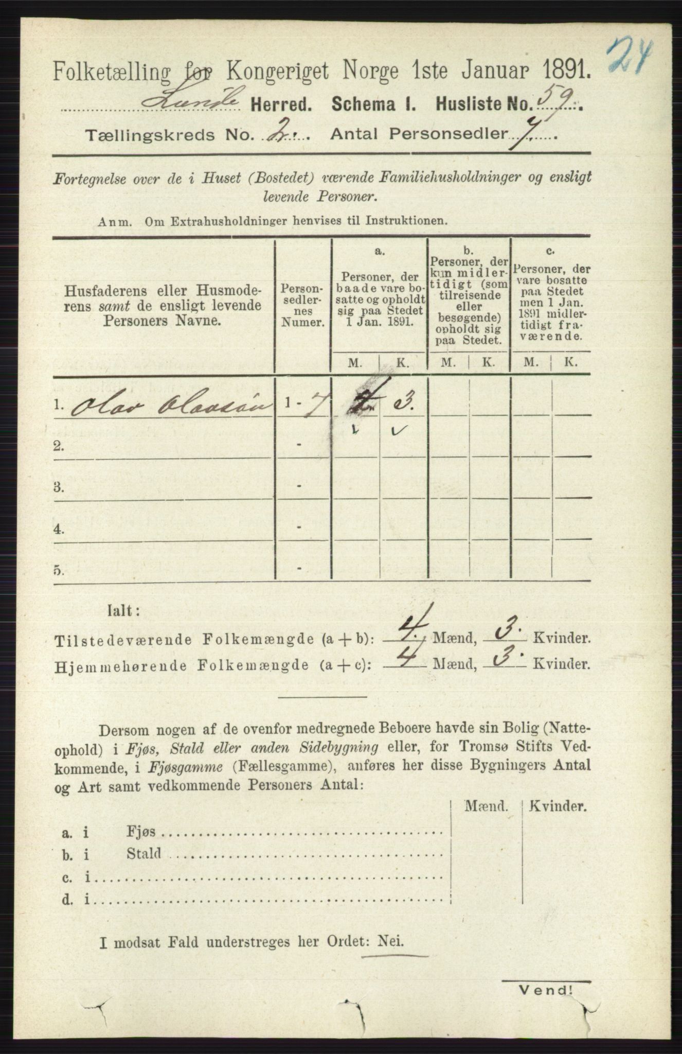 RA, 1891 census for 0820 Lunde, 1891, p. 350