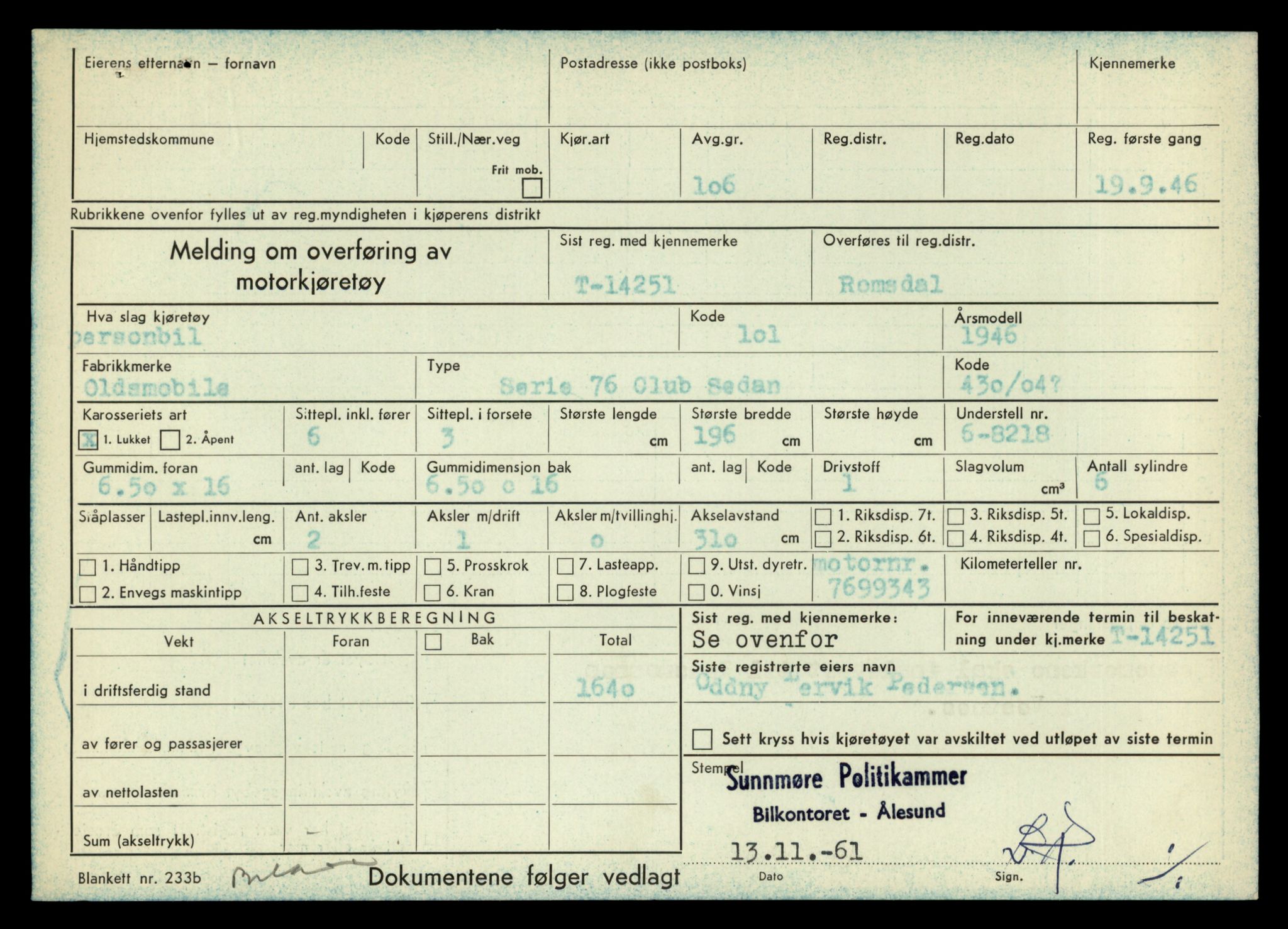 Møre og Romsdal vegkontor - Ålesund trafikkstasjon, AV/SAT-A-4099/F/Fe/L0044: Registreringskort for kjøretøy T 14205 - T 14319, 1927-1998, p. 1338