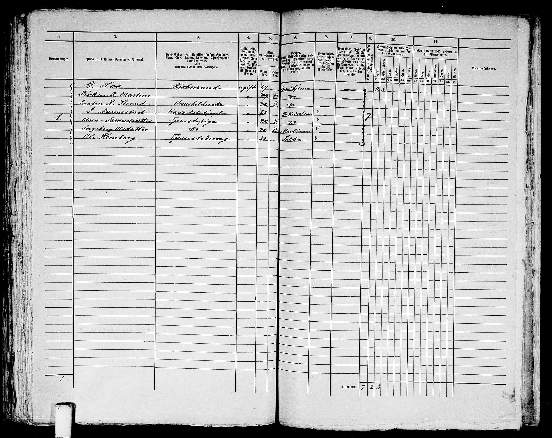 RA, 1865 census for Trondheim, 1865, p. 852