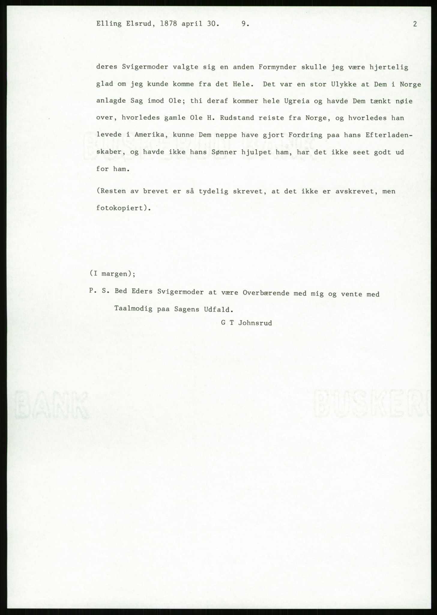 Samlinger til kildeutgivelse, Amerikabrevene, AV/RA-EA-4057/F/L0018: Innlån fra Buskerud: Elsrud, 1838-1914, p. 834