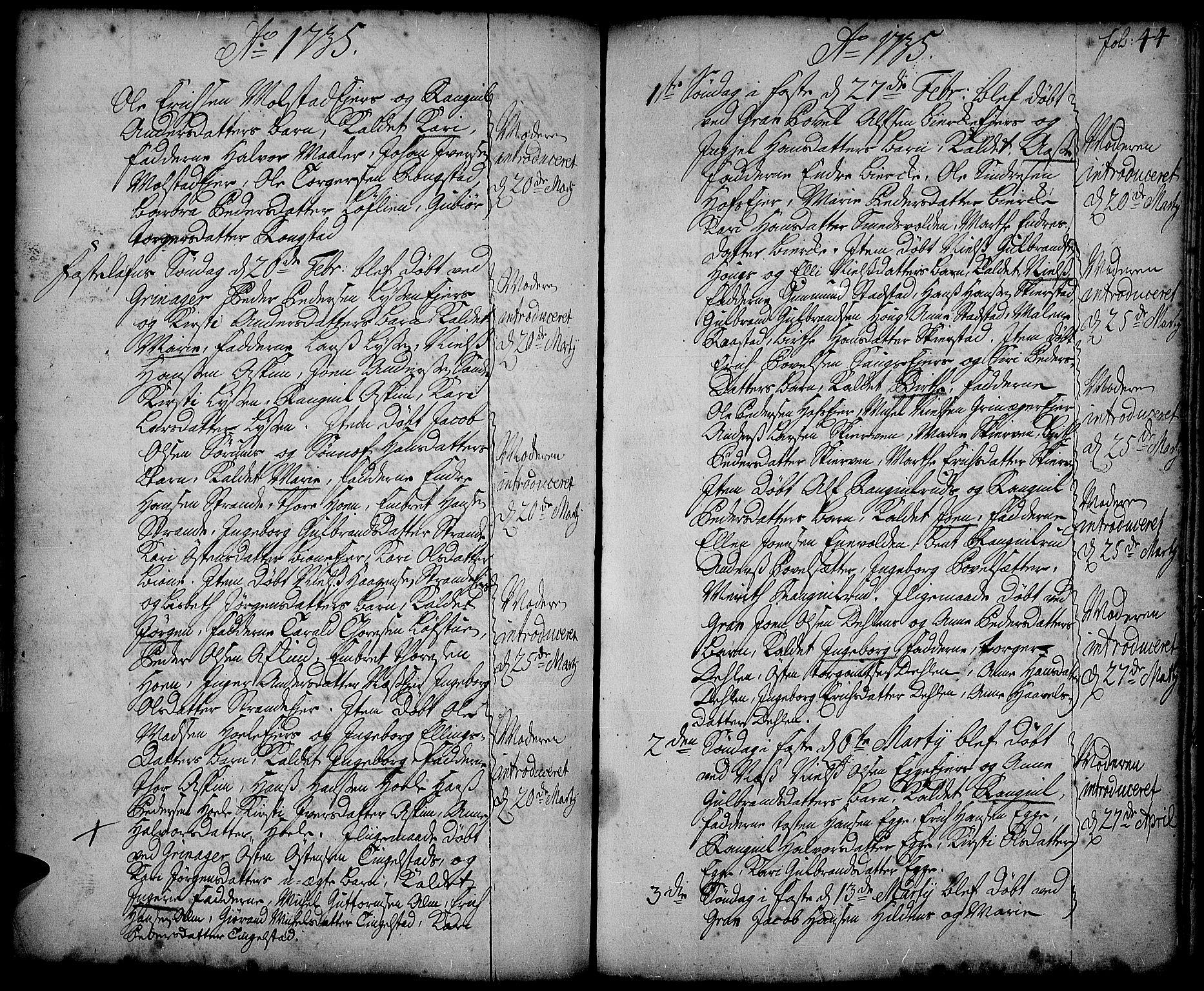 Gran prestekontor, AV/SAH-PREST-112/H/Ha/Haa/L0002: Parish register (official) no. 2, 1732-1744, p. 44