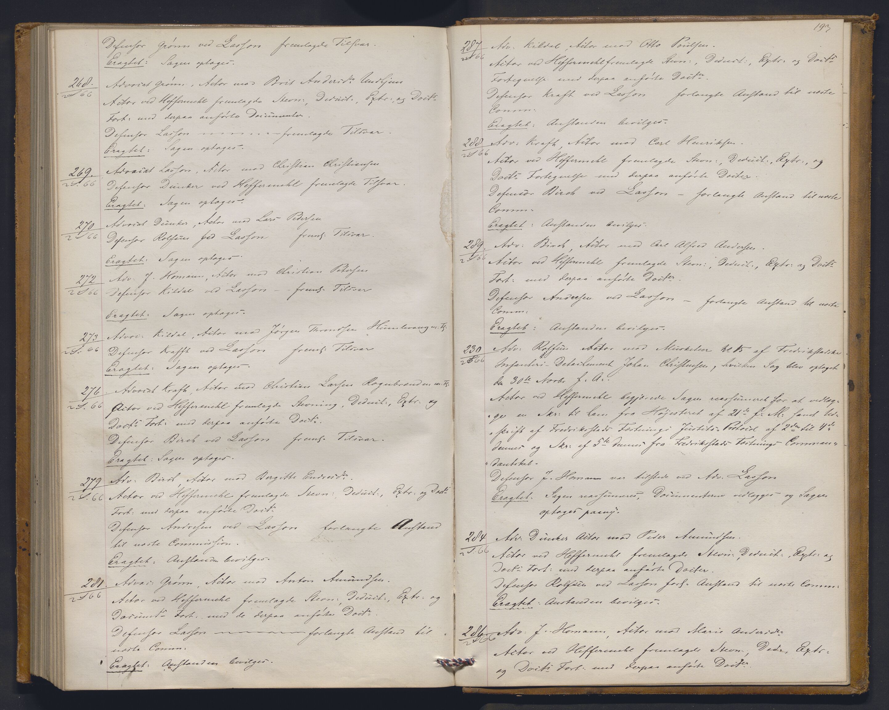 Høyesterett, AV/RA-S-1002/E/Ef/L0011: Protokoll over saker som gikk til skriftlig behandling, 1861-1867, p. 192b-193a