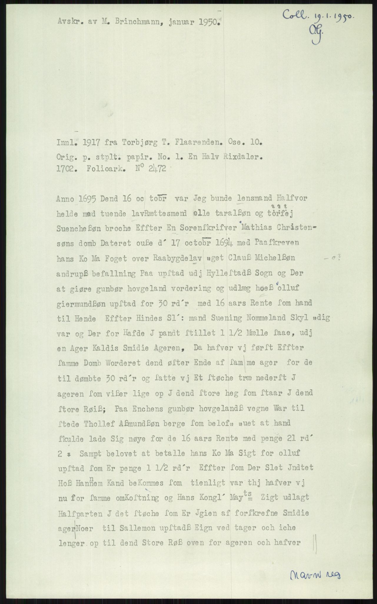 Samlinger til kildeutgivelse, Diplomavskriftsamlingen, AV/RA-EA-4053/H/Ha, p. 1968