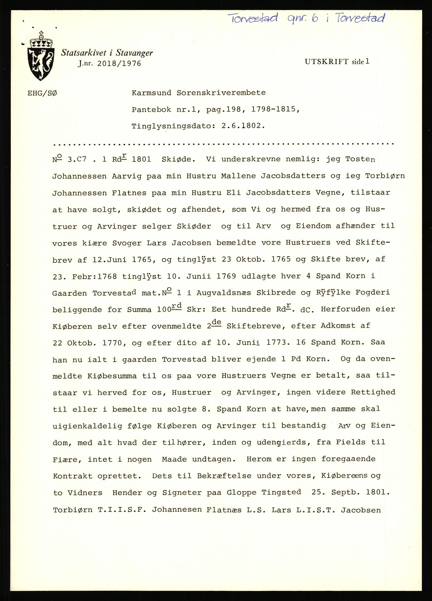 Statsarkivet i Stavanger, AV/SAST-A-101971/03/Y/Yj/L0088: Avskrifter sortert etter gårdsnavn: Todneim - Tuestad, 1750-1930, p. 283