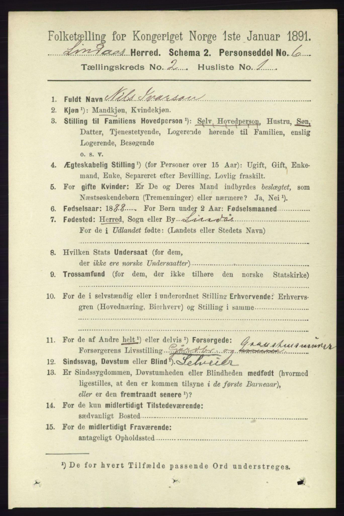 RA, 1891 census for 1263 Lindås, 1891, p. 434