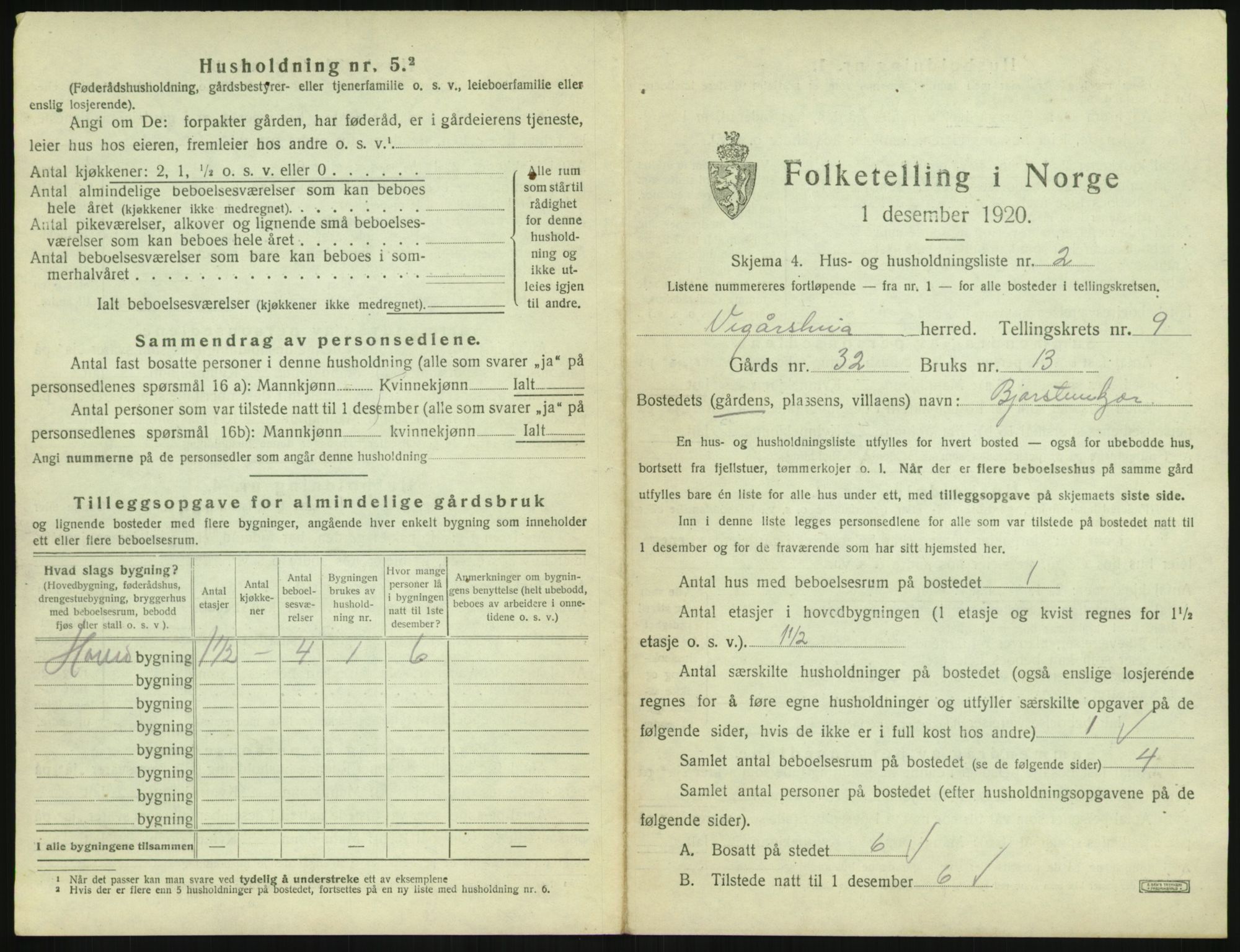 SAK, 1920 census for Vegårshei, 1920, p. 452