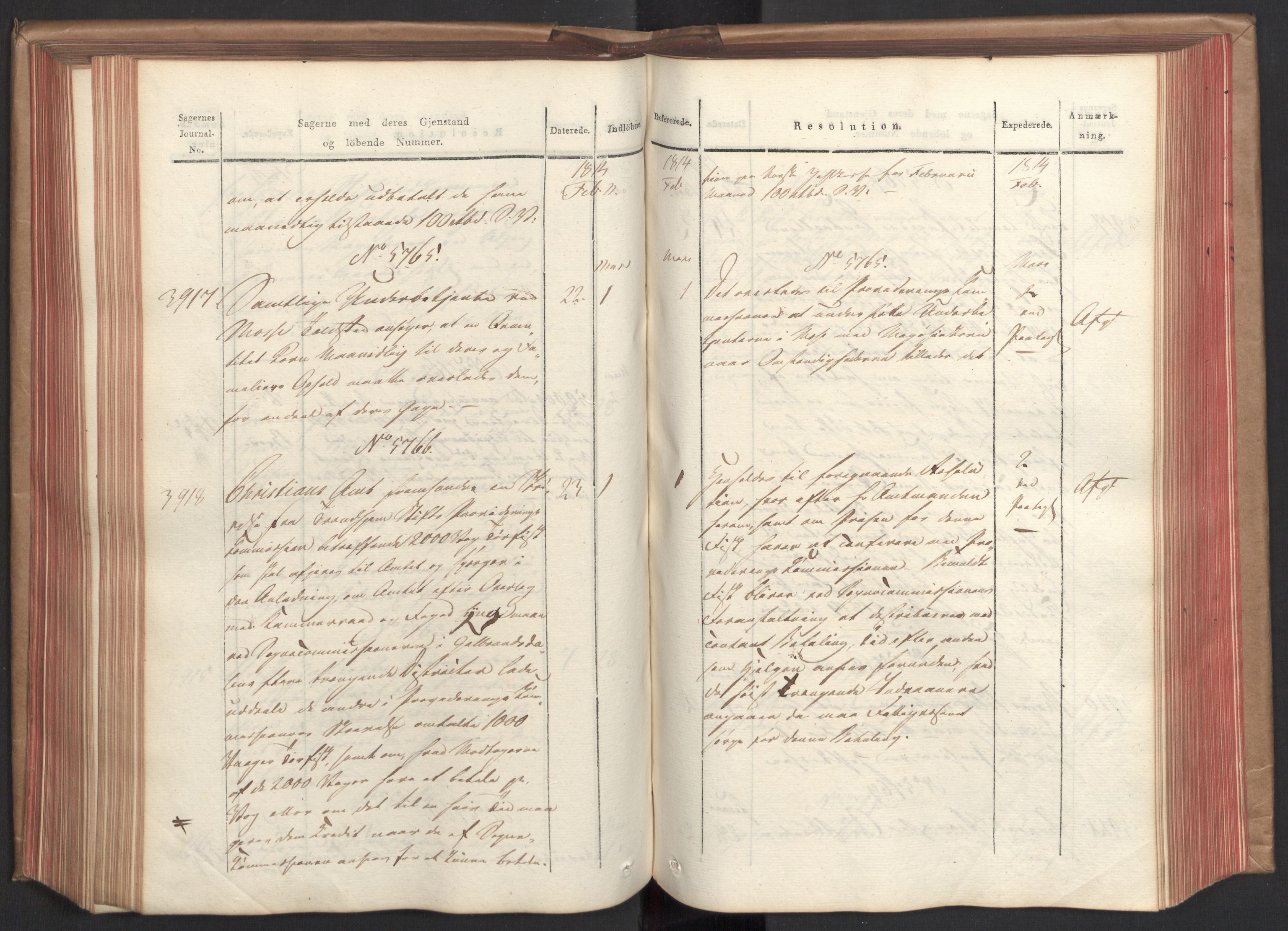 Stattholderembetet 1810-1814, 2. kontor (Kontor B), AV/RA-EA-5432/Ab/L0009: Referatprotokoll,  j.nr. 3539-3951,  l.nr. 5315-5800, 1813-1814, p. 192