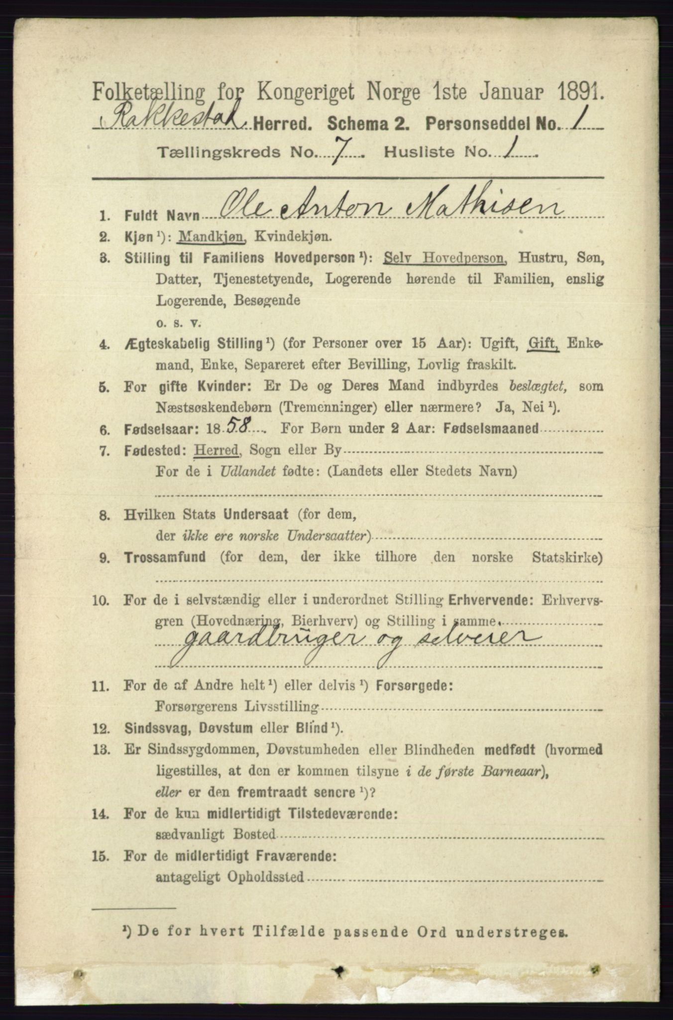 RA, 1891 census for 0128 Rakkestad, 1891, p. 3130