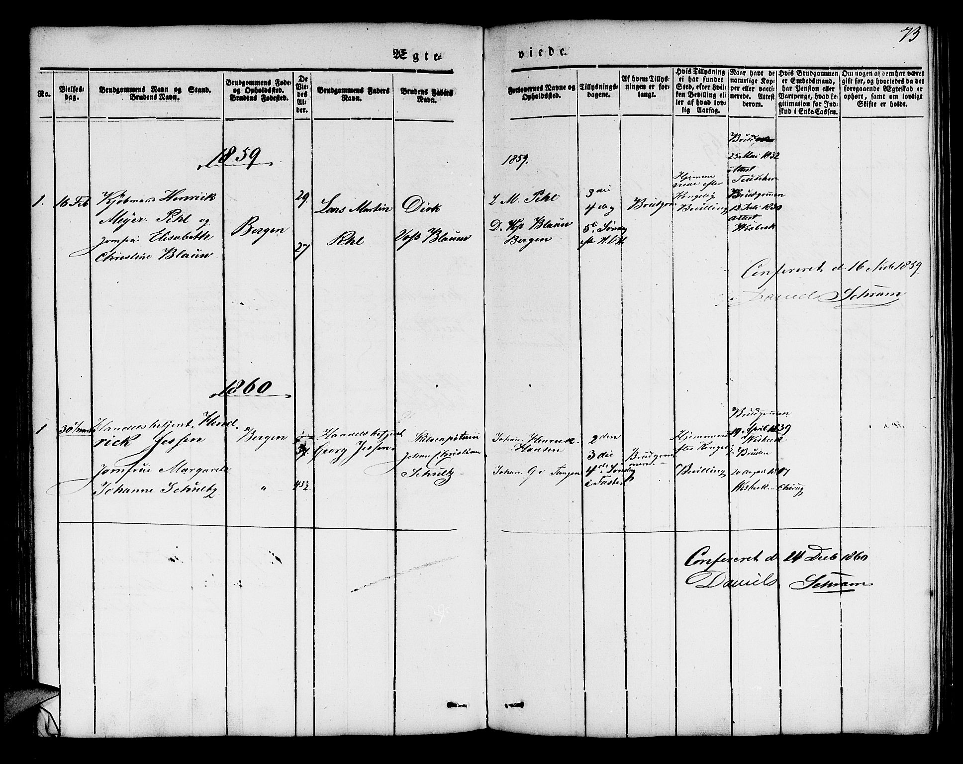 Mariakirken Sokneprestembete, SAB/A-76901/H/Hab/L0002: Parish register (copy) no. A 2, 1846-1862, p. 73