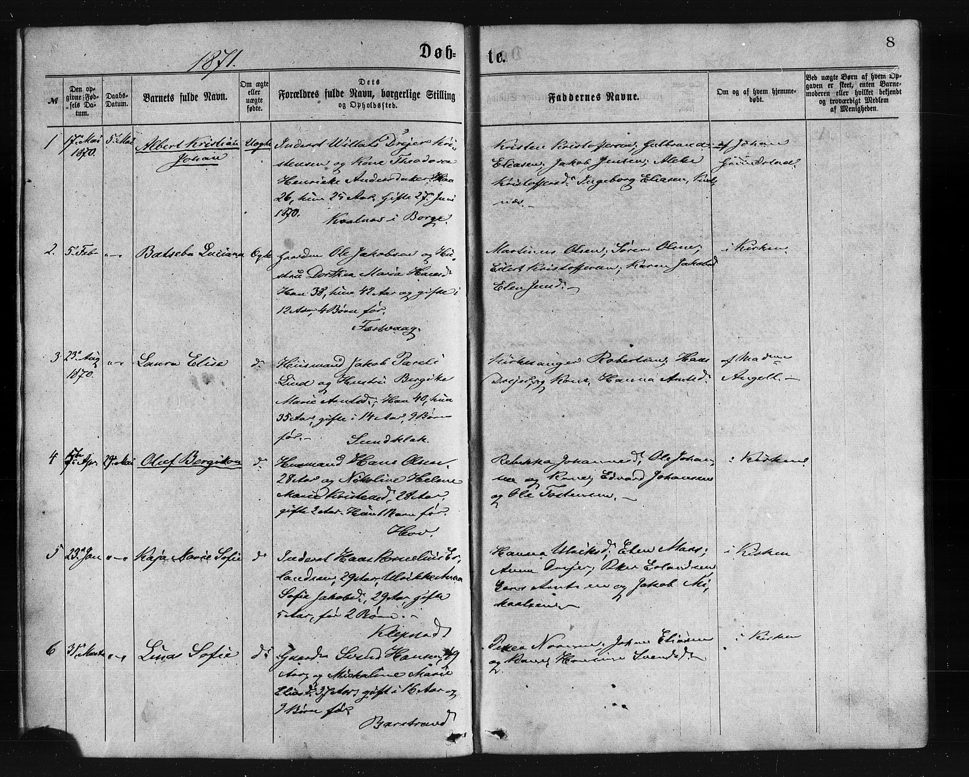 Ministerialprotokoller, klokkerbøker og fødselsregistre - Nordland, SAT/A-1459/876/L1096: Parish register (official) no. 876A02, 1870-1886, p. 8