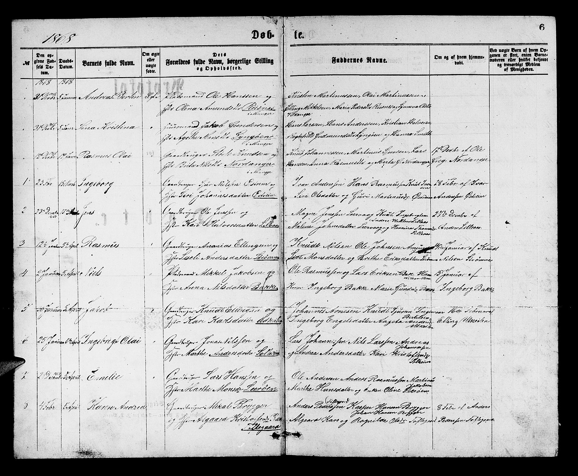 Lindås Sokneprestembete, SAB/A-76701/H/Hab: Parish register (copy) no. C 2, 1868-1885, p. 6