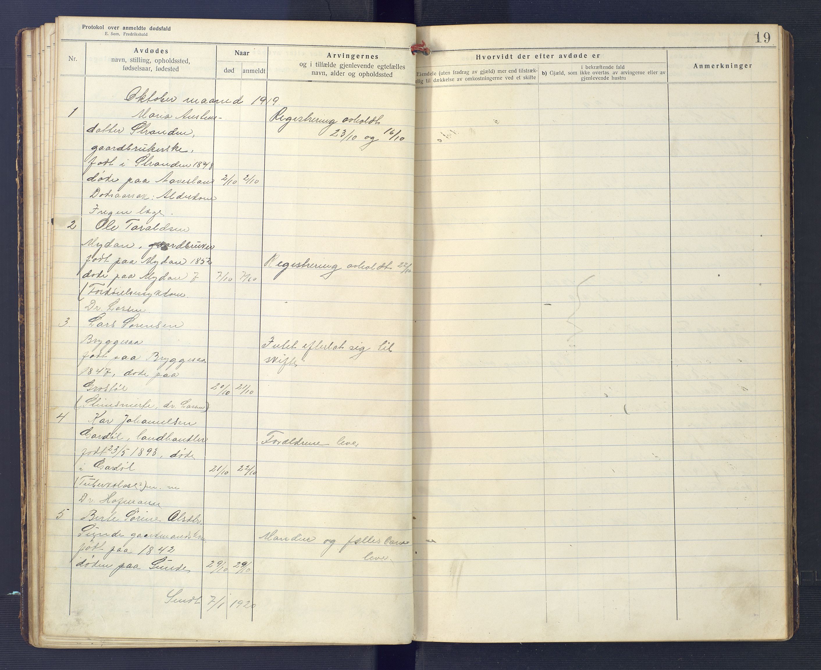 Hægebostad og Eiken lensmannskontor, AV/SAK-1241-0023/F/Fe/L0002: Dødsfallsprotokoll nr 34, 1917-1932, p. 19