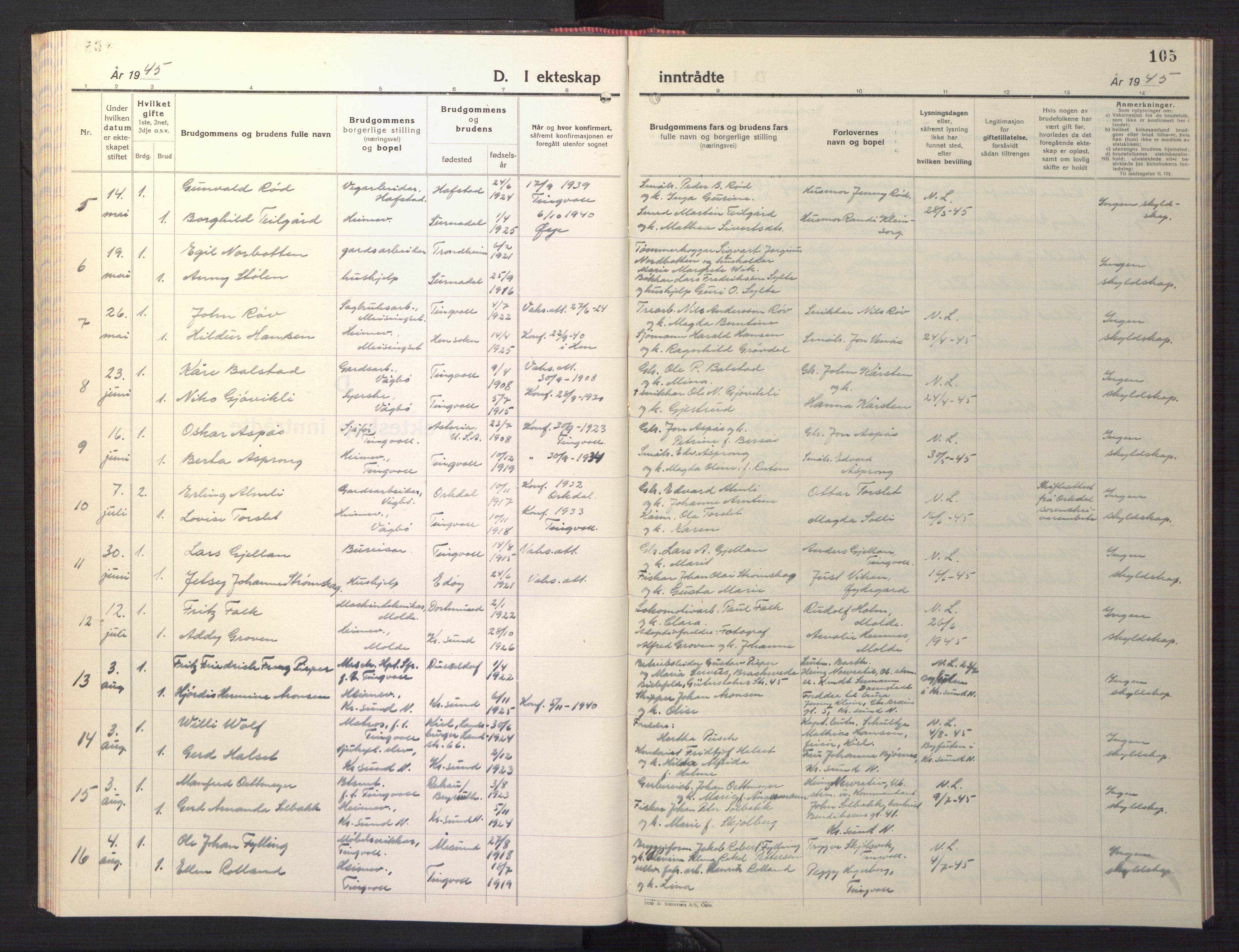 Ministerialprotokoller, klokkerbøker og fødselsregistre - Møre og Romsdal, AV/SAT-A-1454/586/L0996: Parish register (copy) no. 586C07, 1944-1949, p. 105