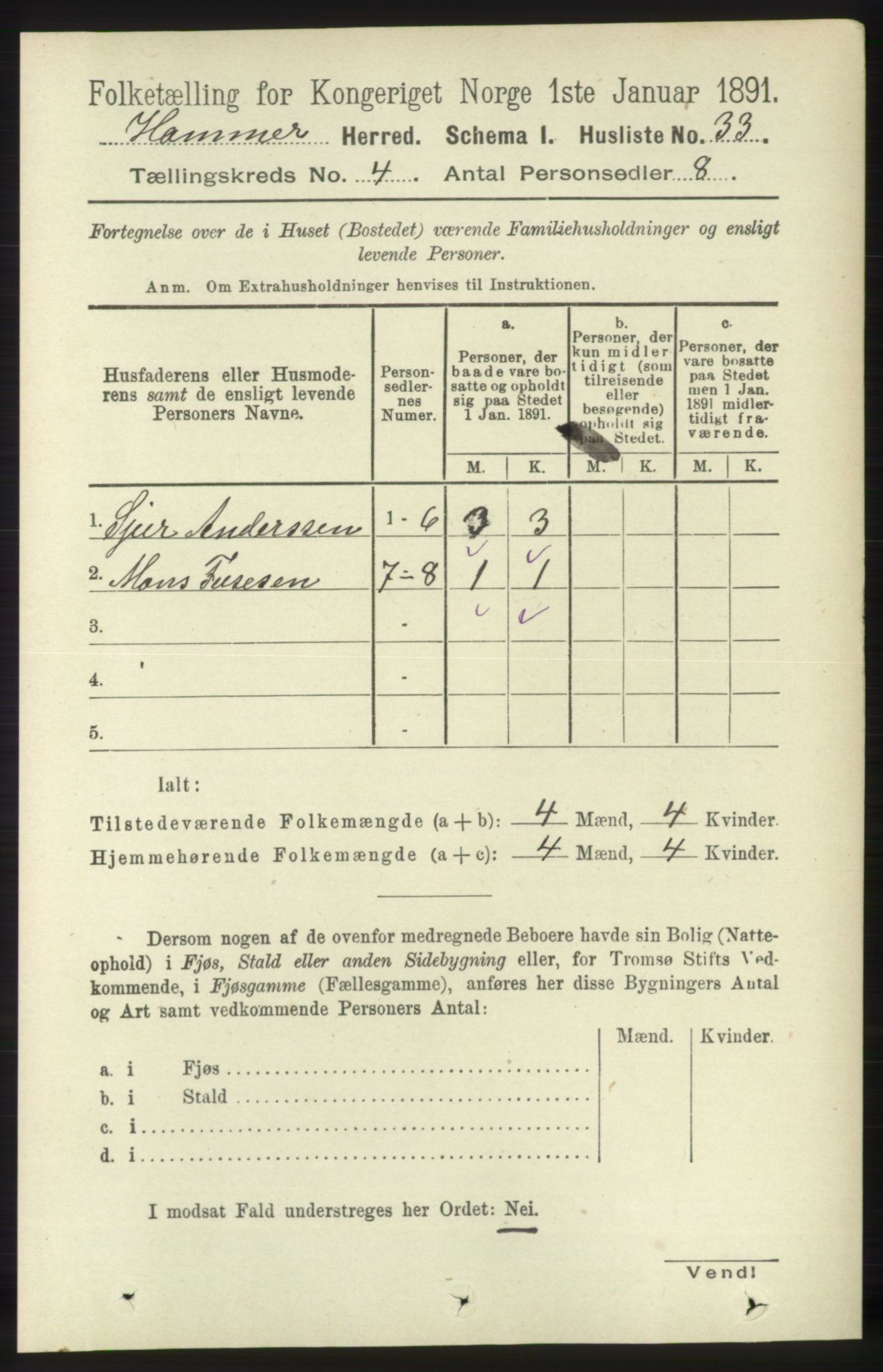 RA, 1891 census for 1254 Hamre, 1891, p. 924