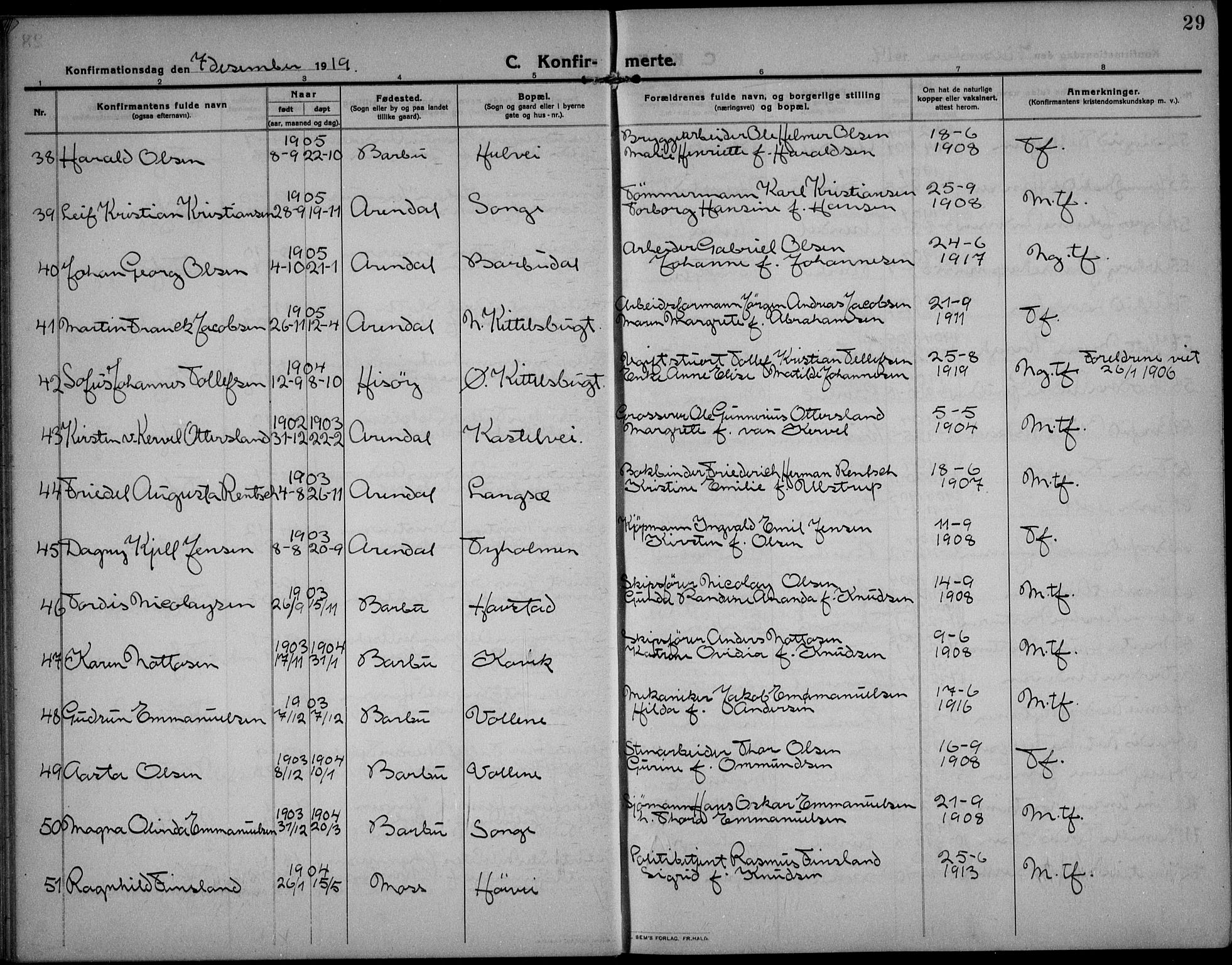 Barbu sokneprestkontor, AV/SAK-1111-0003/F/Fb/L0004: Parish register (copy) no. B 4, 1911-1936, p. 29