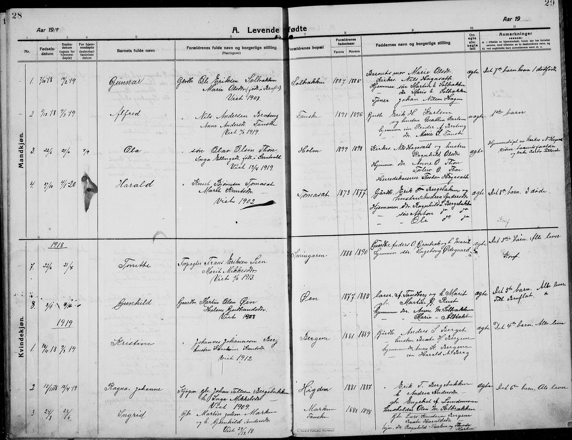 Etnedal prestekontor, SAH/PREST-130/H/Ha/Hab/Habb/L0002: Parish register (copy) no. II 2, 1912-1934, p. 28-29