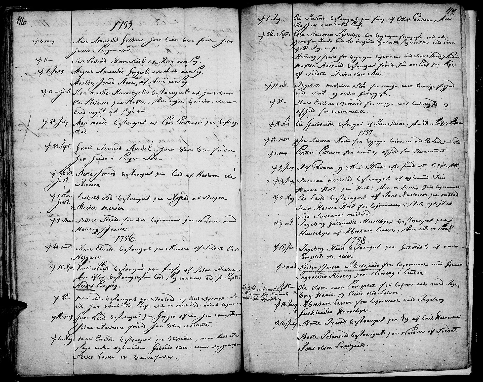 Stange prestekontor, SAH/PREST-002/K/L0005: Parish register (official) no. 5, 1754-1762, p. 116-117