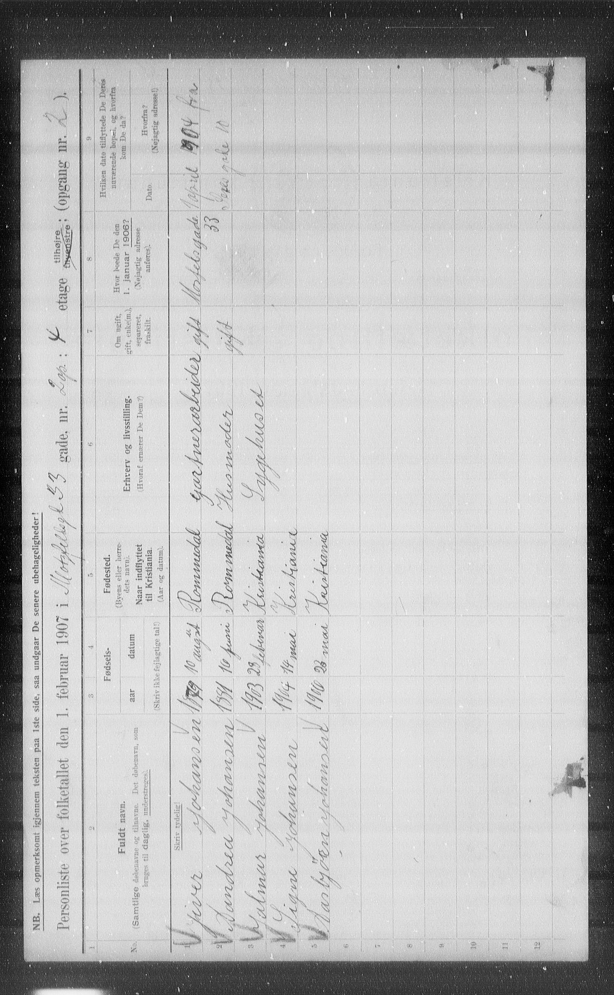 OBA, Municipal Census 1907 for Kristiania, 1907, p. 34017