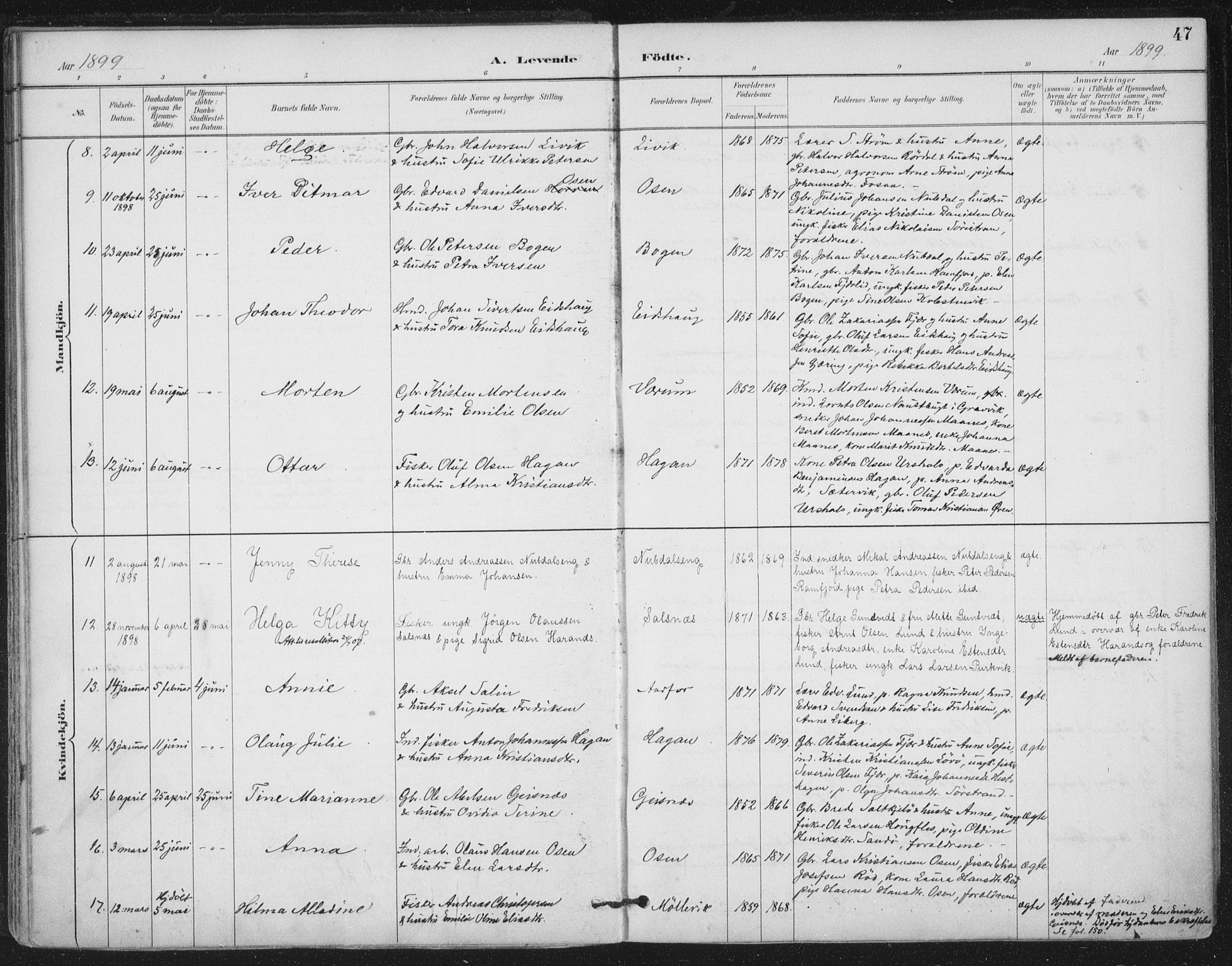 Ministerialprotokoller, klokkerbøker og fødselsregistre - Nord-Trøndelag, SAT/A-1458/780/L0644: Parish register (official) no. 780A08, 1886-1903, p. 47