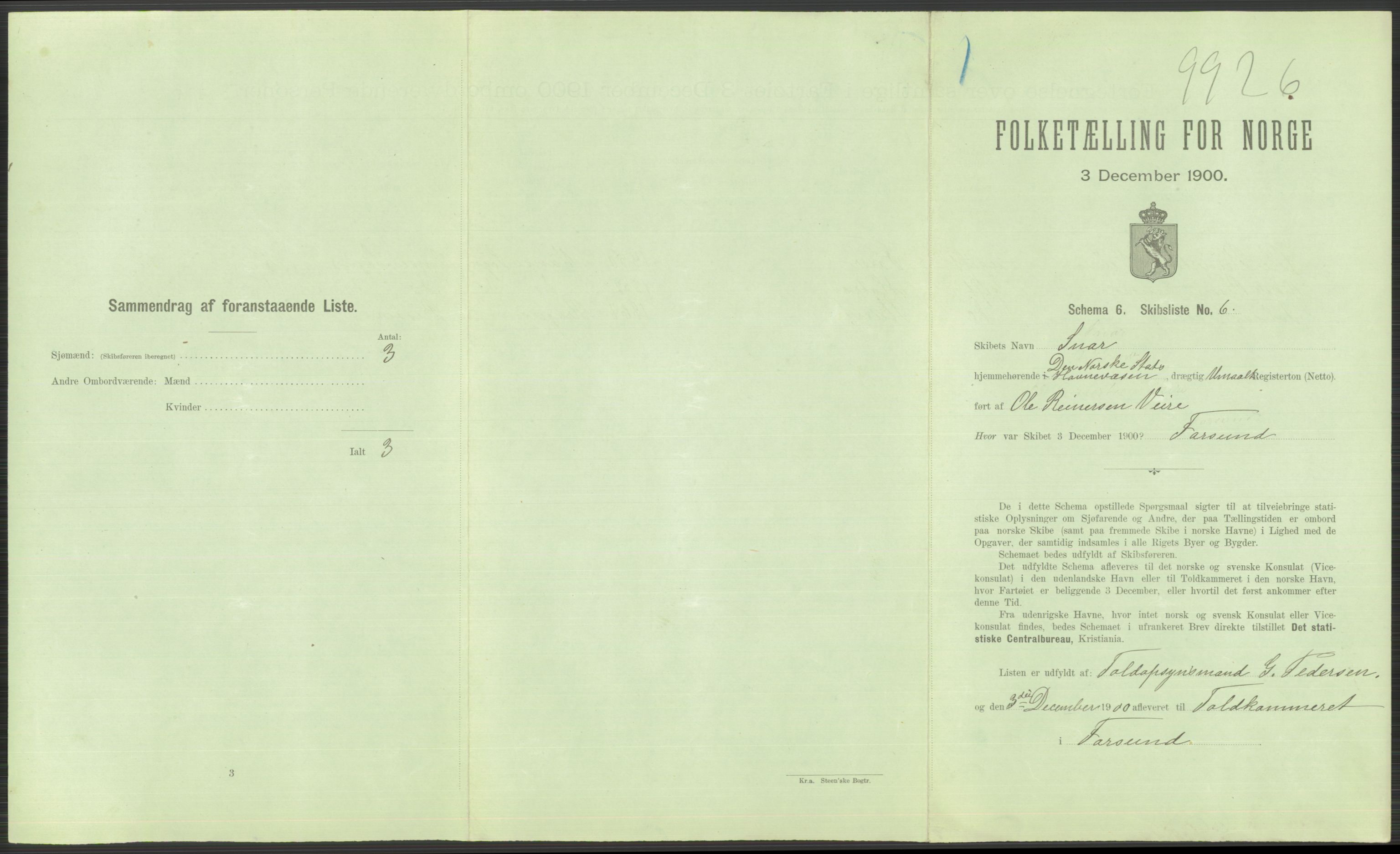 RA, 1900 Census - ship lists from ships in Norwegian harbours, harbours abroad and at sea, 1900, p. 819