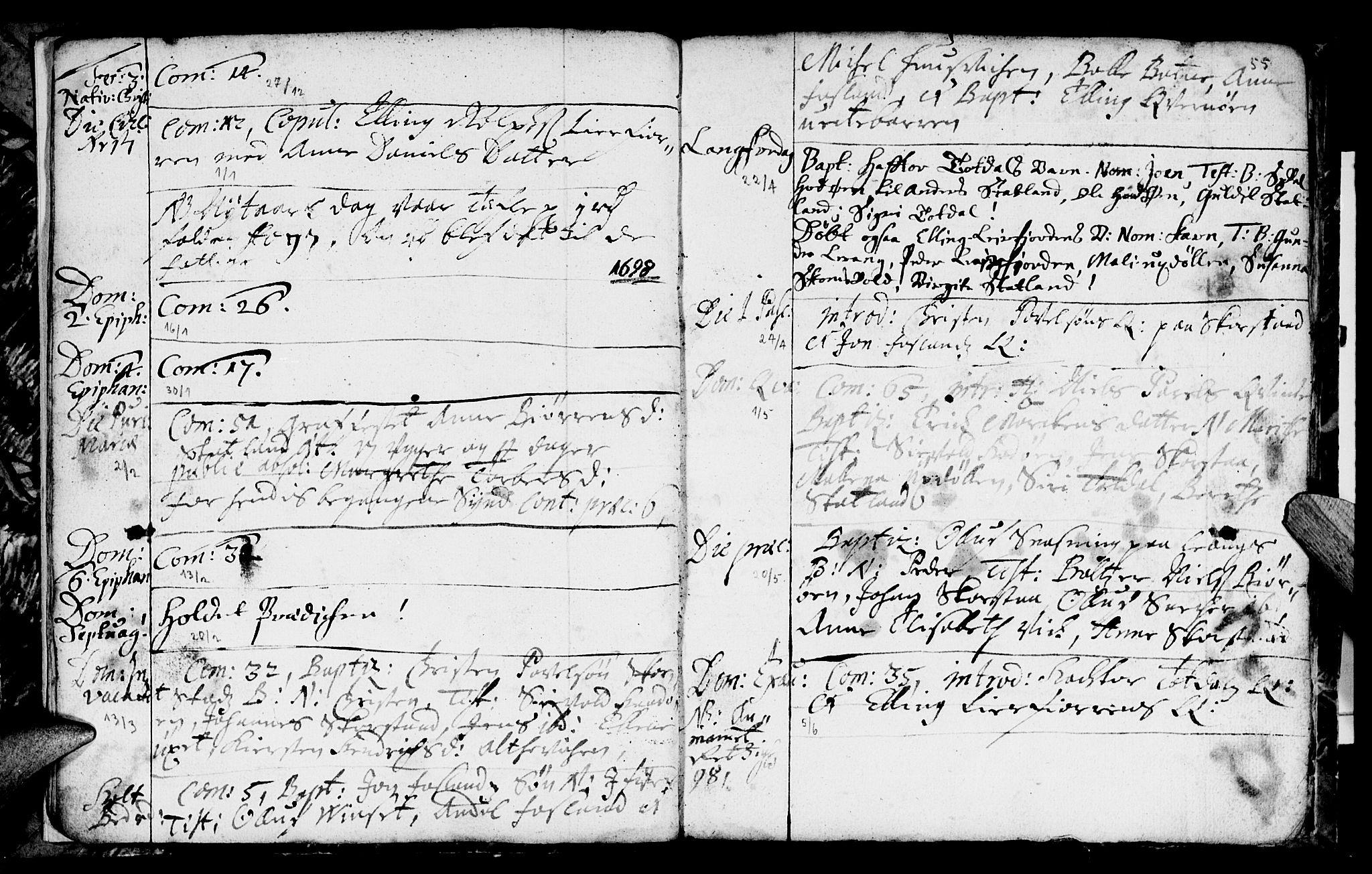 Ministerialprotokoller, klokkerbøker og fødselsregistre - Nord-Trøndelag, SAT/A-1458/774/L0627: Parish register (official) no. 774A01, 1693-1738, p. 54-55