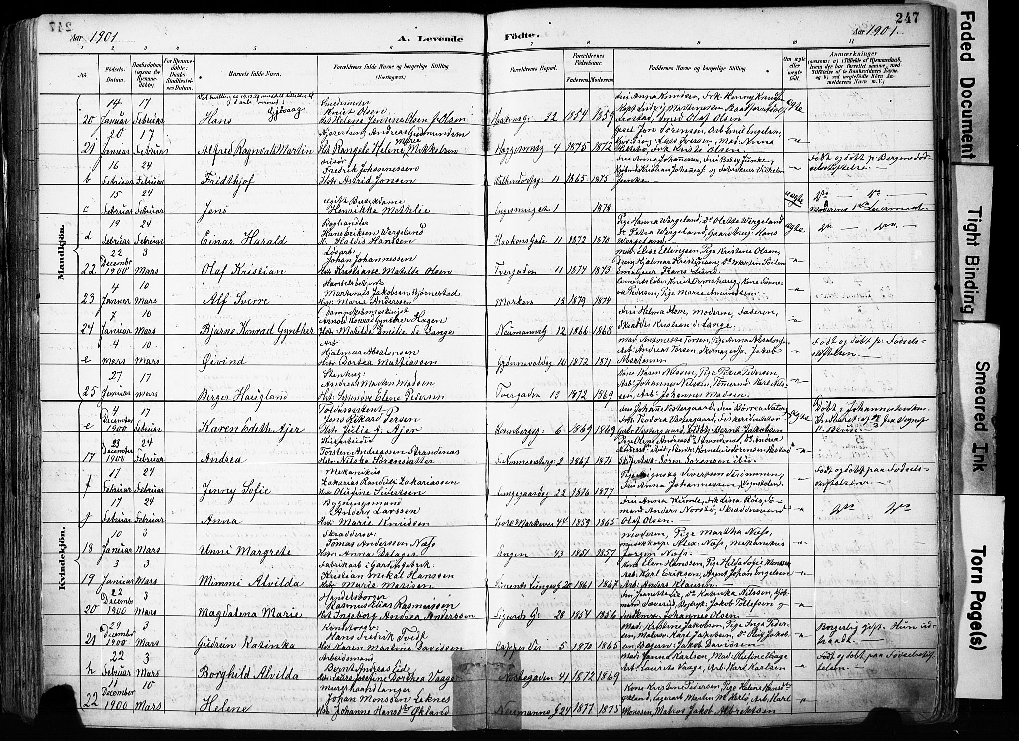 Domkirken sokneprestembete, SAB/A-74801/H/Haa/L0024: Parish register (official) no. B 7, 1888-1903, p. 247