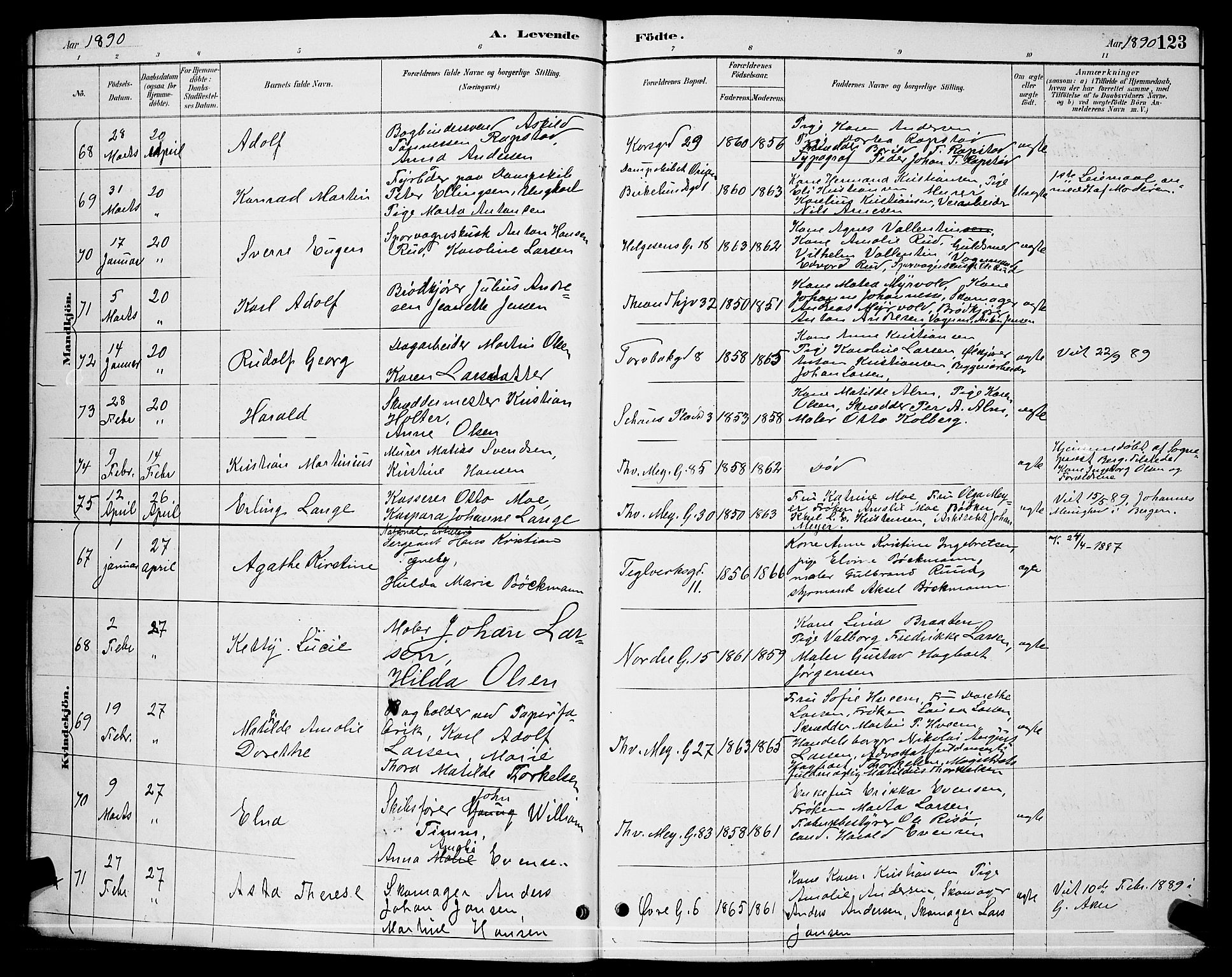 Paulus prestekontor Kirkebøker, AV/SAO-A-10871/G/Ga/L0003: Parish register (copy) no. 3, 1887-1895, p. 123
