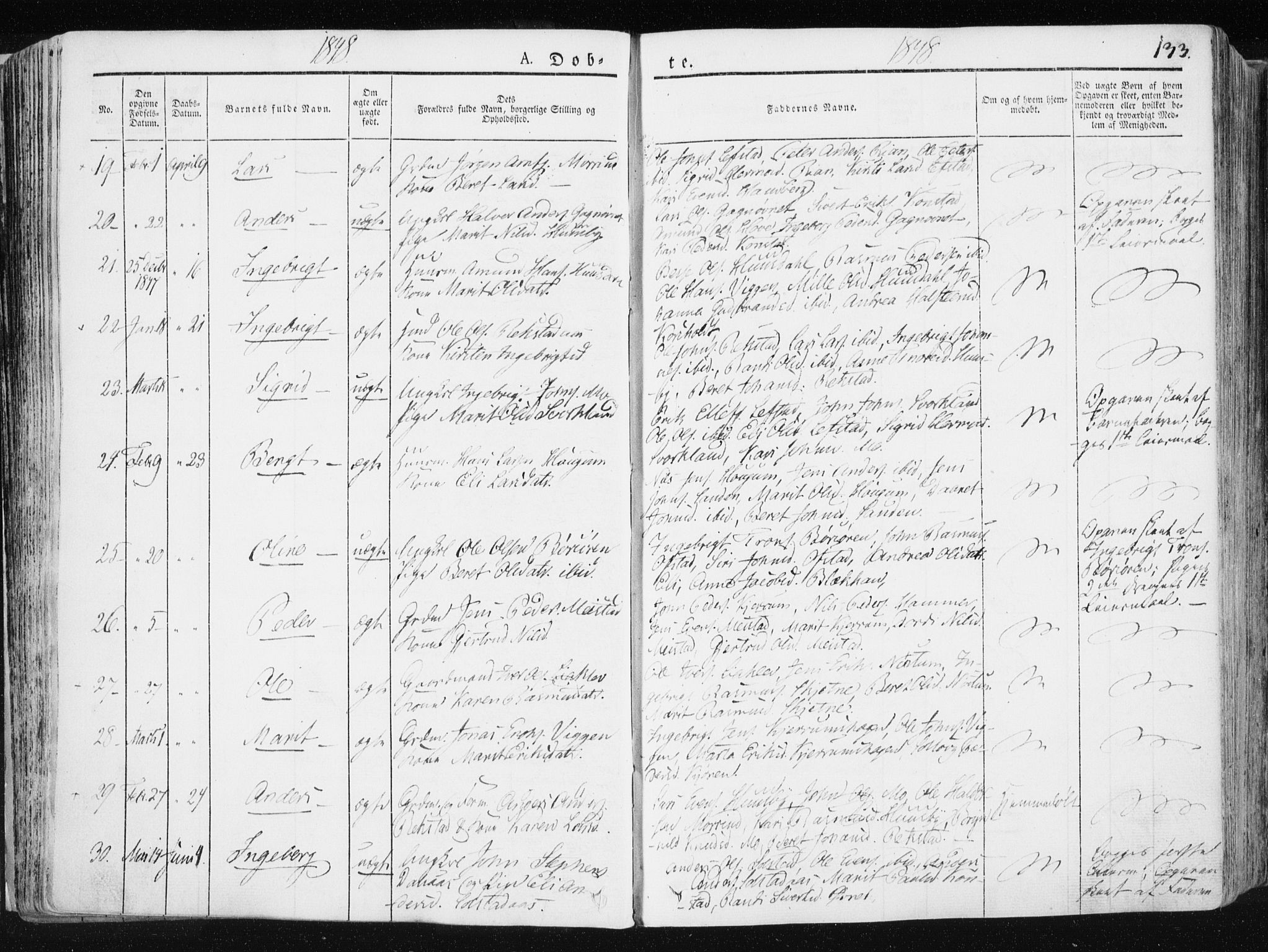 Ministerialprotokoller, klokkerbøker og fødselsregistre - Sør-Trøndelag, AV/SAT-A-1456/665/L0771: Parish register (official) no. 665A06, 1830-1856, p. 133