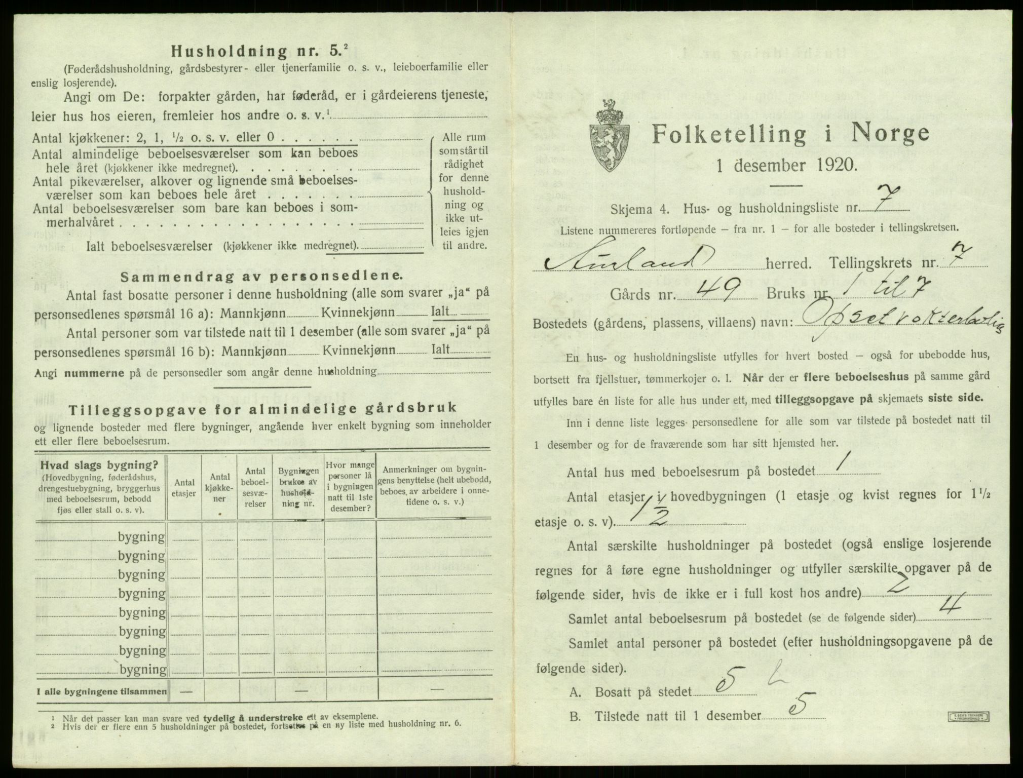 SAB, 1920 census for Aurland, 1920, p. 573