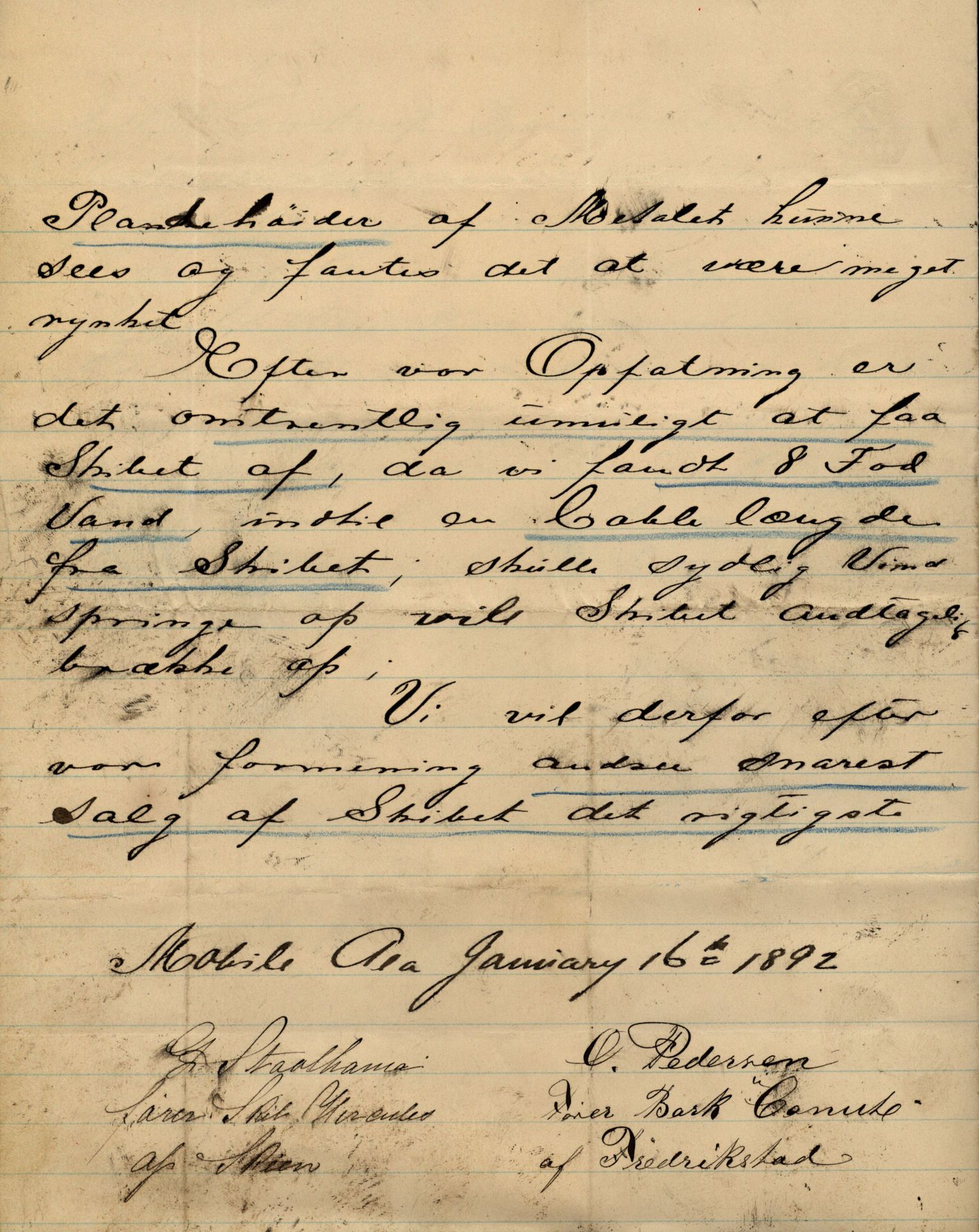 Pa 63 - Østlandske skibsassuranceforening, VEMU/A-1079/G/Ga/L0028/0005: Havaridokumenter / Tjømø, Magnolia, Caroline, Olaf, Stjernen, 1892, p. 120