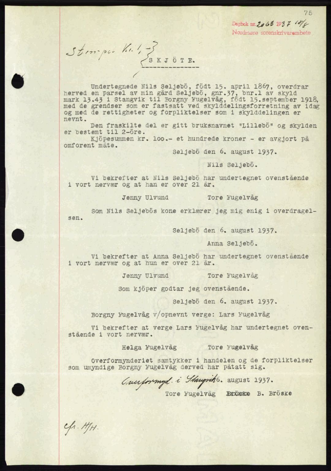 Nordmøre sorenskriveri, AV/SAT-A-4132/1/2/2Ca: Mortgage book no. A82, 1937-1938, Diary no: : 2063/1937