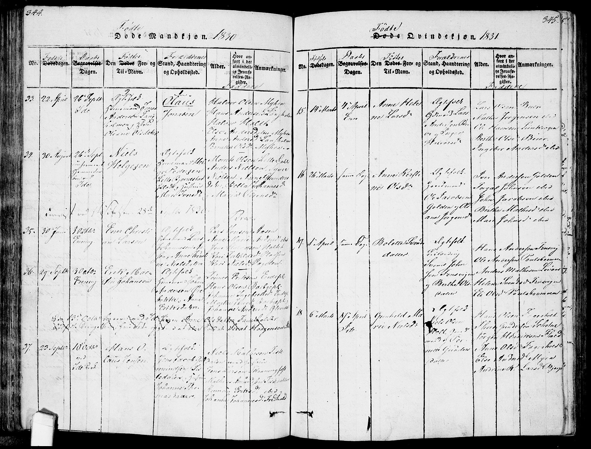 Idd prestekontor Kirkebøker, AV/SAO-A-10911/F/Fc/L0002: Parish register (official) no. III 2, 1815-1831, p. 344-345