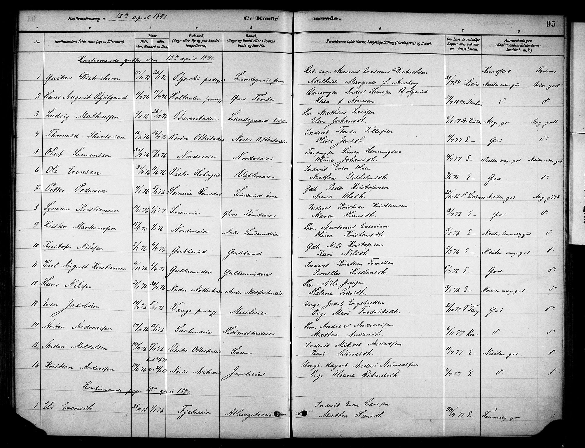 Stange prestekontor, SAH/PREST-002/K/L0019: Parish register (official) no. 19, 1880-1891, p. 95