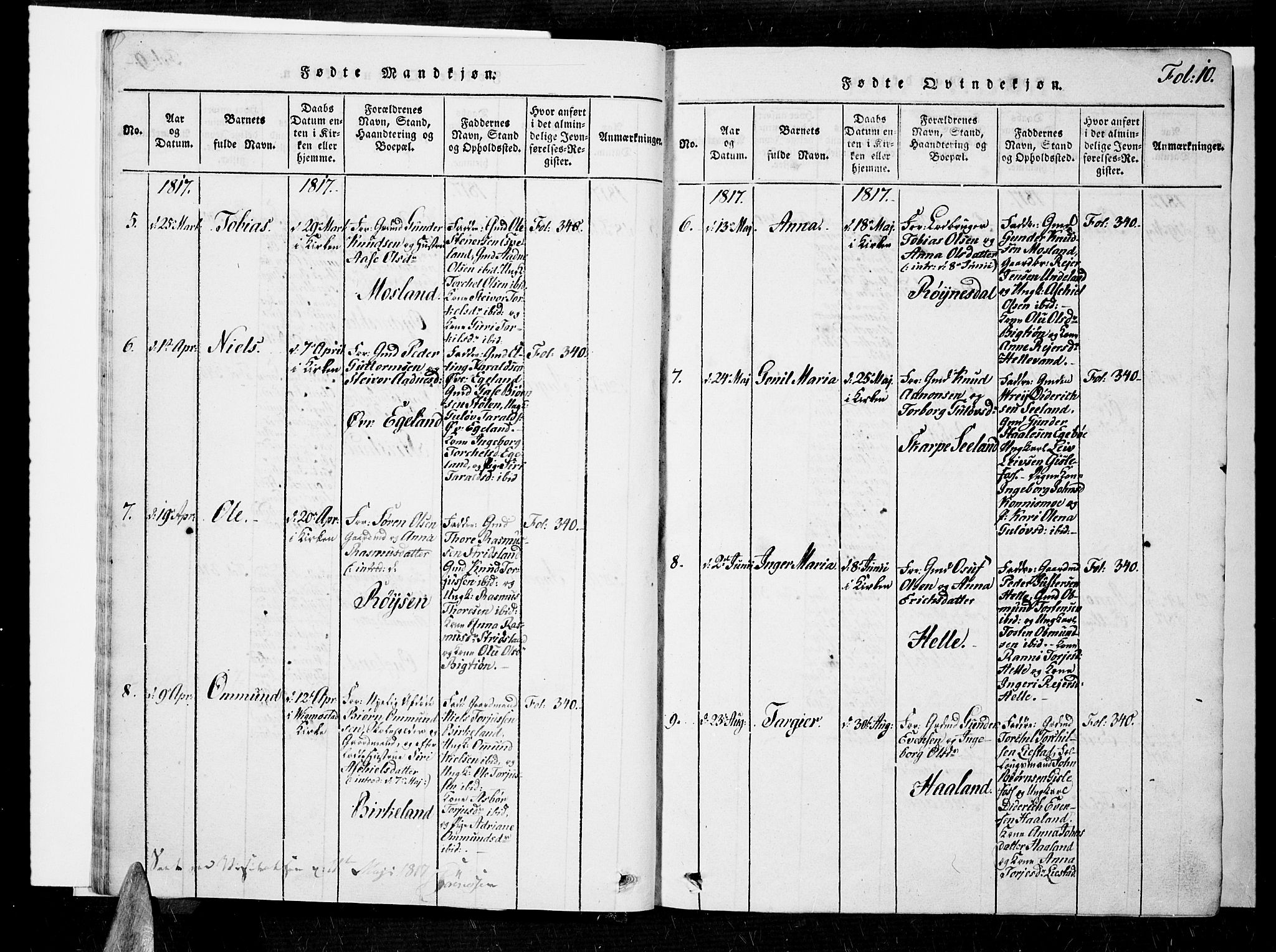 Nord-Audnedal sokneprestkontor, SAK/1111-0032/F/Fa/Faa/L0001: Parish register (official) no. A 1, 1815-1856, p. 10