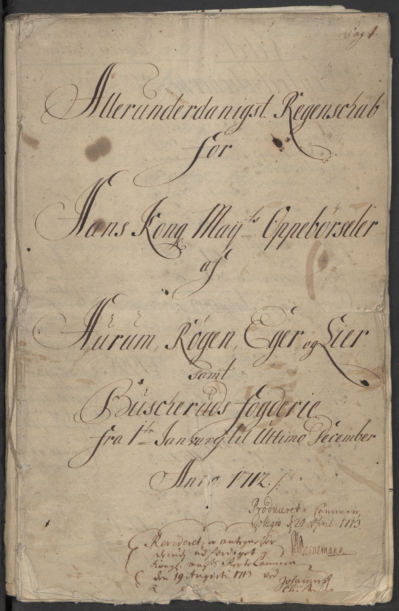 Rentekammeret inntil 1814, Reviderte regnskaper, Fogderegnskap, RA/EA-4092/R31/L1707: Fogderegnskap Hurum, Røyken, Eiker, Lier og Buskerud, 1712, p. 3