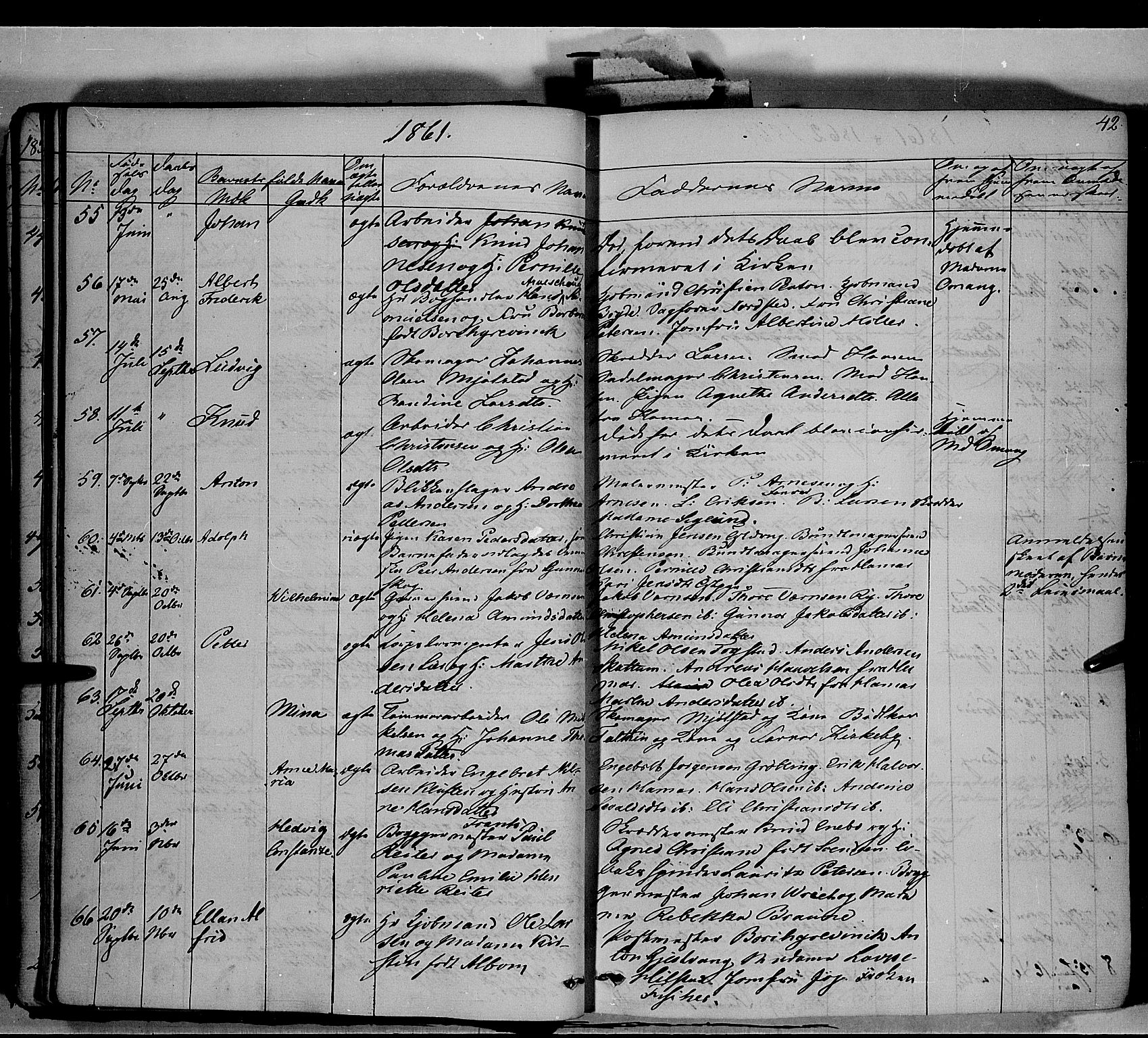 Vang prestekontor, Hedmark, SAH/PREST-008/H/Ha/Haa/L0011: Parish register (official) no. 11, 1852-1877, p. 42