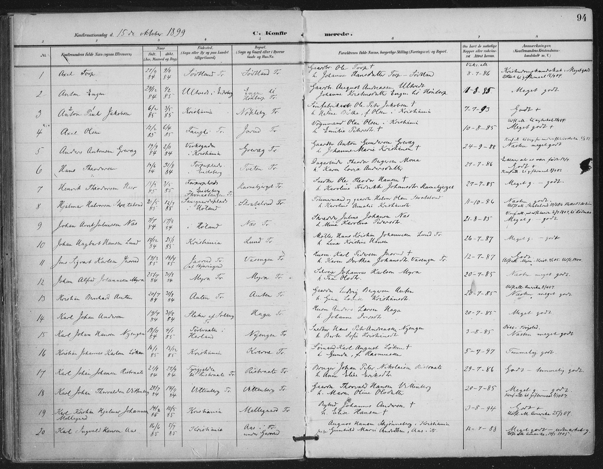 Trøgstad prestekontor Kirkebøker, SAO/A-10925/F/Fa/L0011: Parish register (official) no. I 11, 1899-1919, p. 94