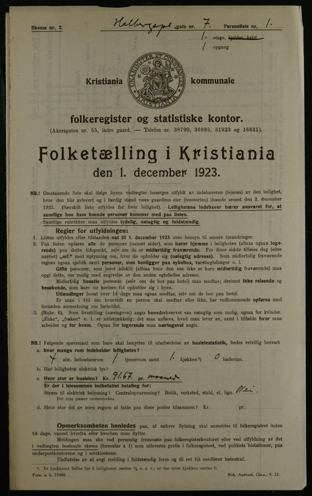 OBA, Municipal Census 1923 for Kristiania, 1923, p. 45444