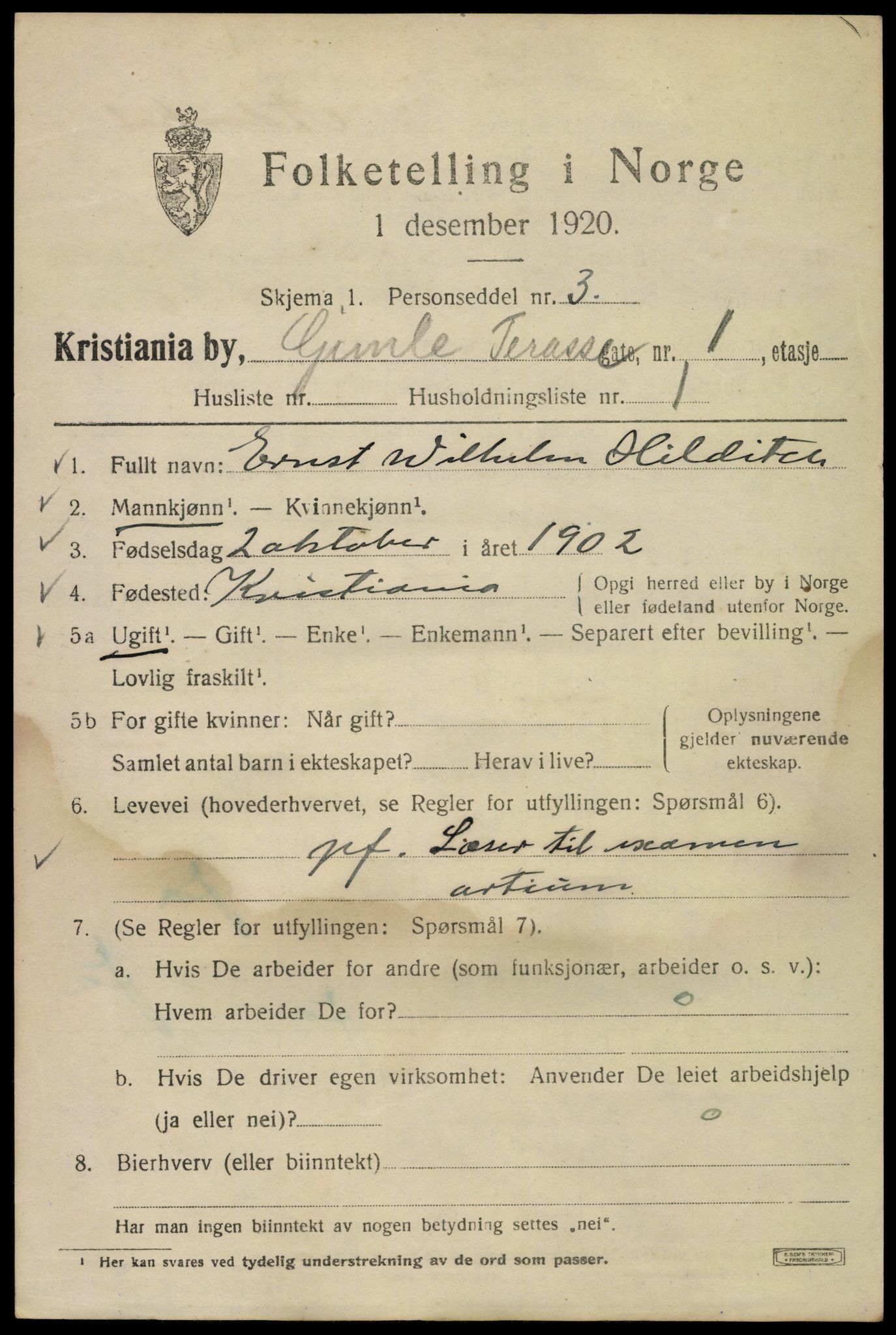 SAO, 1920 census for Kristiania, 1920, p. 247361