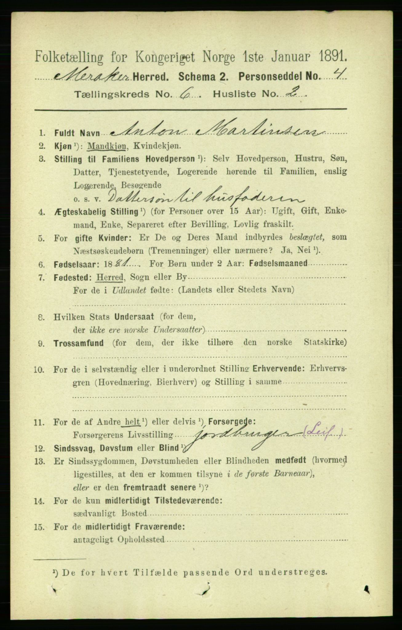 RA, 1891 census for 1711 Meråker, 1891, p. 2045