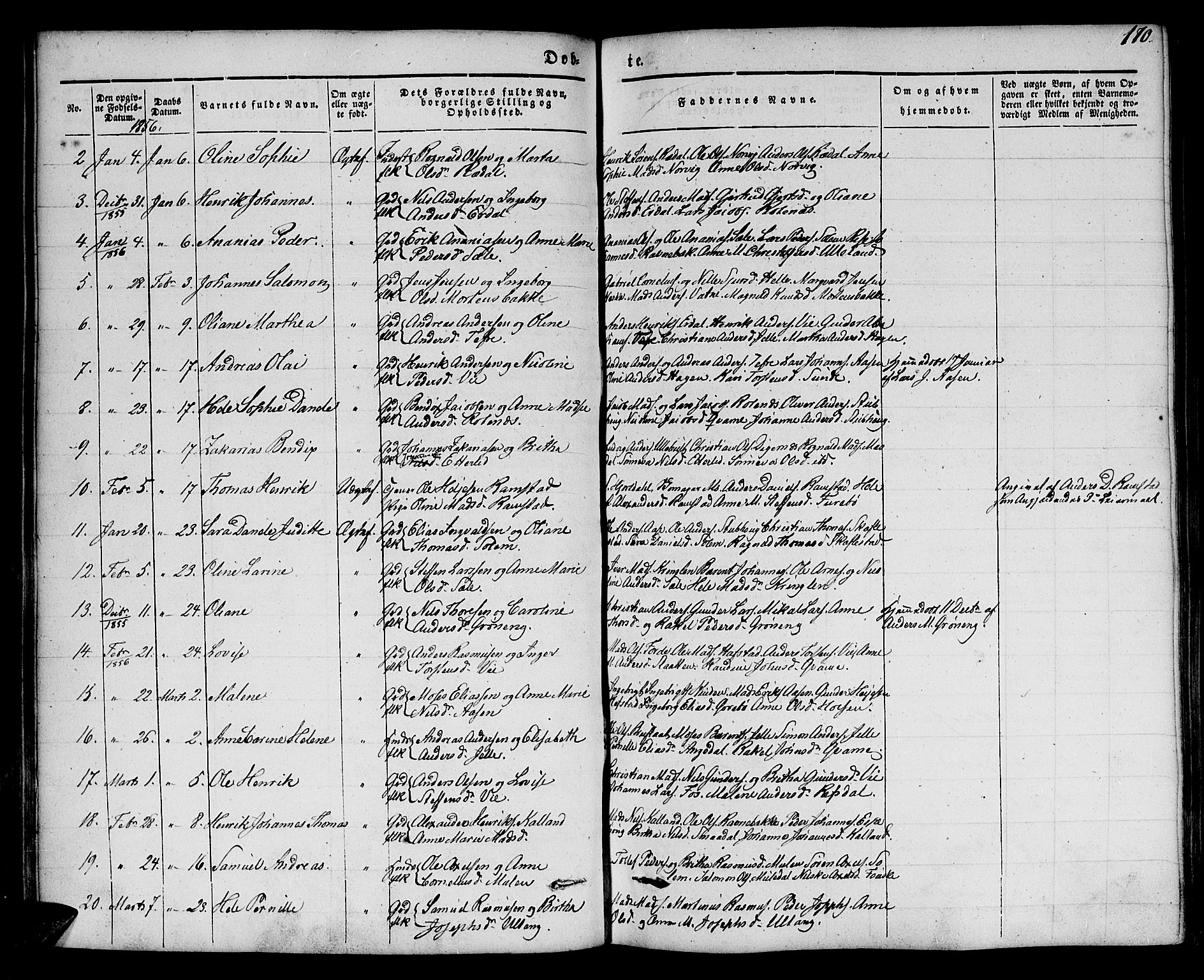 Førde sokneprestembete, AV/SAB-A-79901/H/Haa/Haaa/L0007: Parish register (official) no. A 7, 1843-1860, p. 170