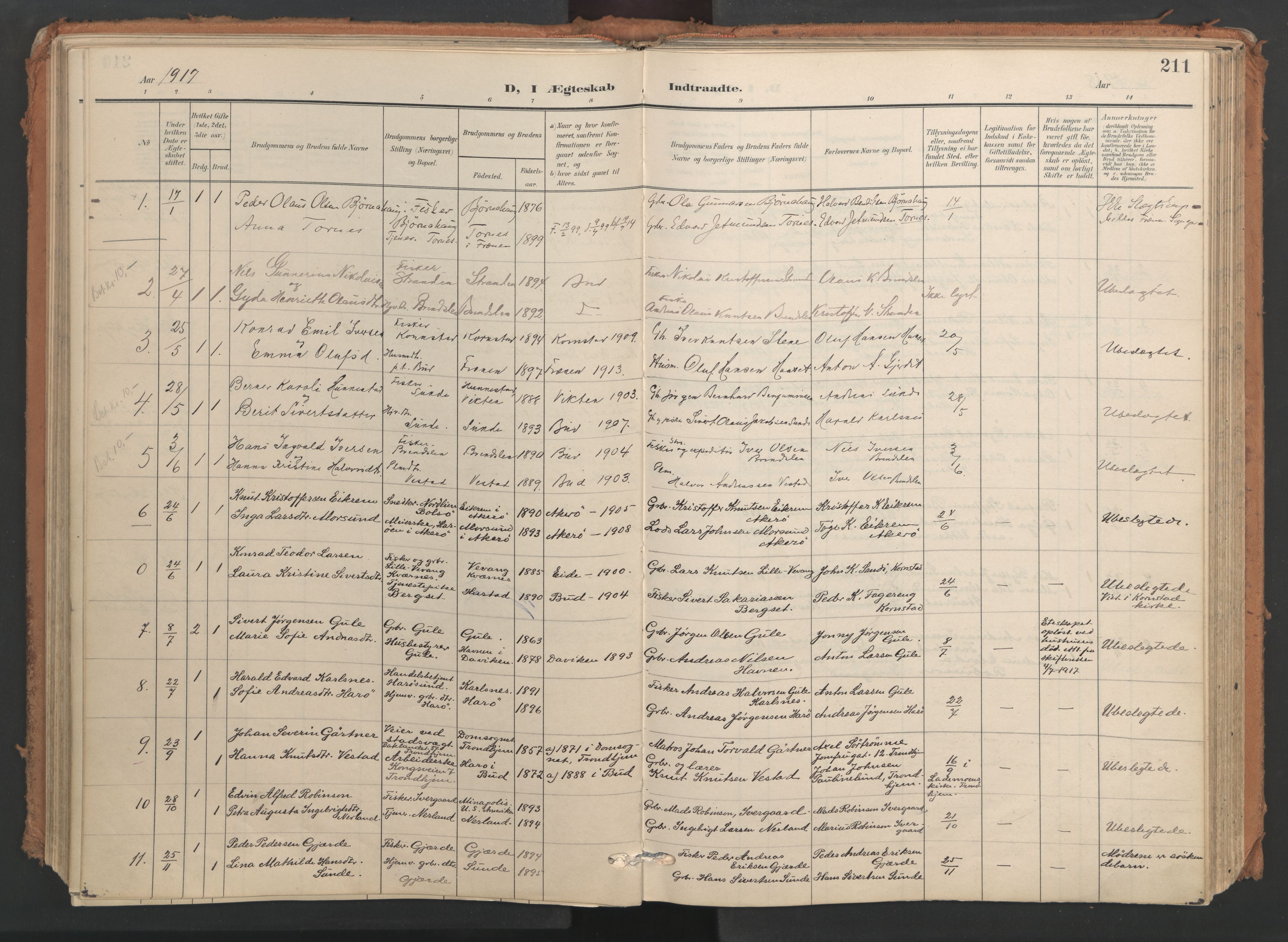 Ministerialprotokoller, klokkerbøker og fødselsregistre - Møre og Romsdal, AV/SAT-A-1454/566/L0771: Parish register (official) no. 566A10, 1904-1929, p. 211