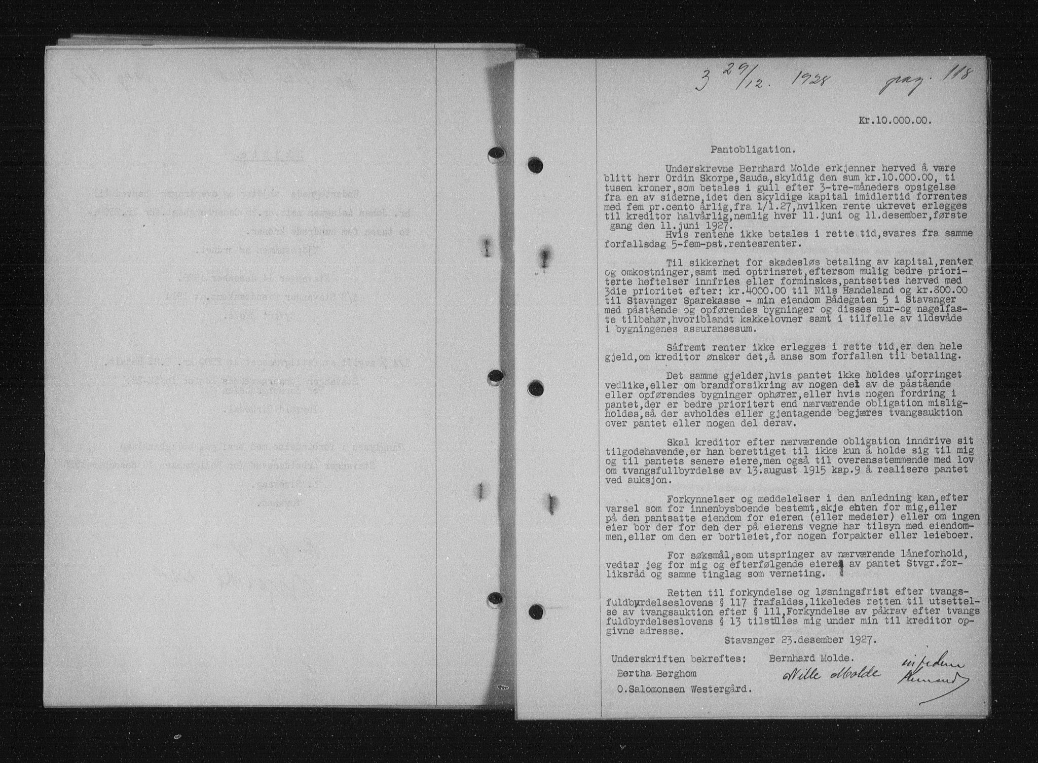 Stavanger byfogd, SAST/A-101408/001/4/41/410/410BB/L0055: Mortgage book no. 43, 1928-1929, Deed date: 29.12.1928