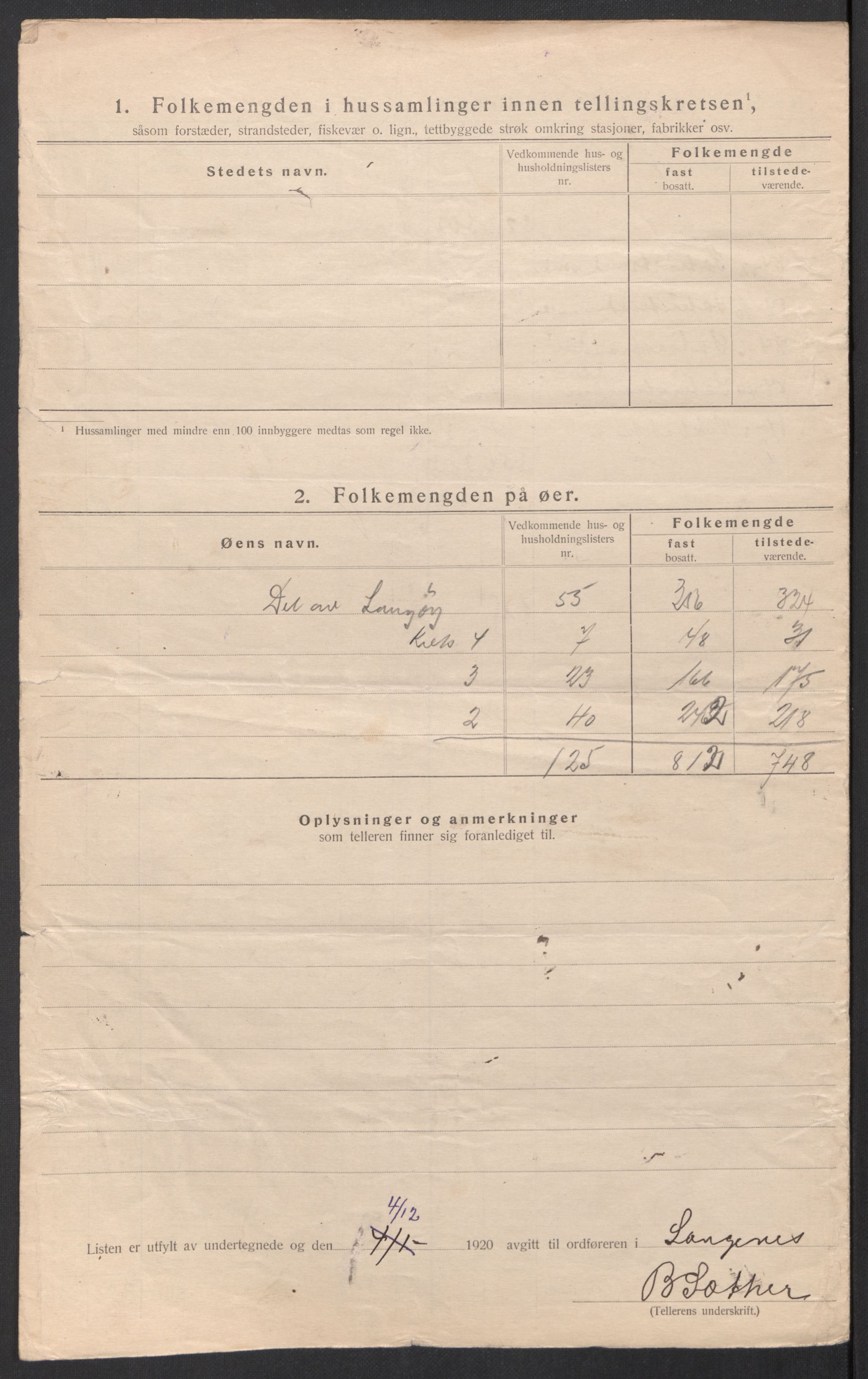 SAT, 1920 census for Langenes, 1920, p. 23